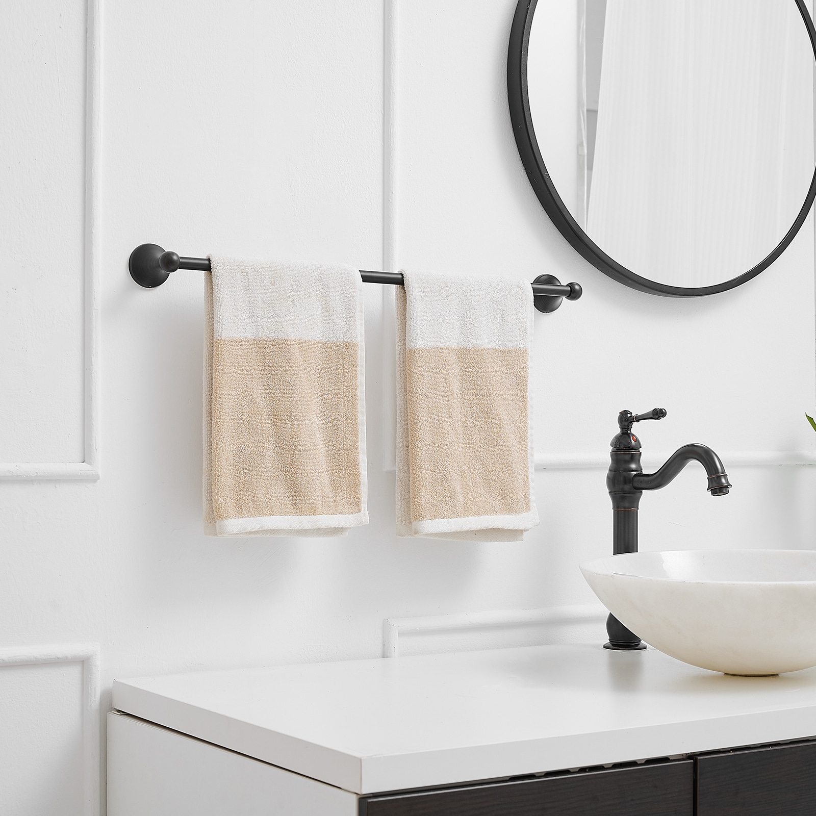 Juego de accesorios decorativos para baño de 2 piezas en bronce aceitado - Barra para toallas y anillo para toallas incluidos
