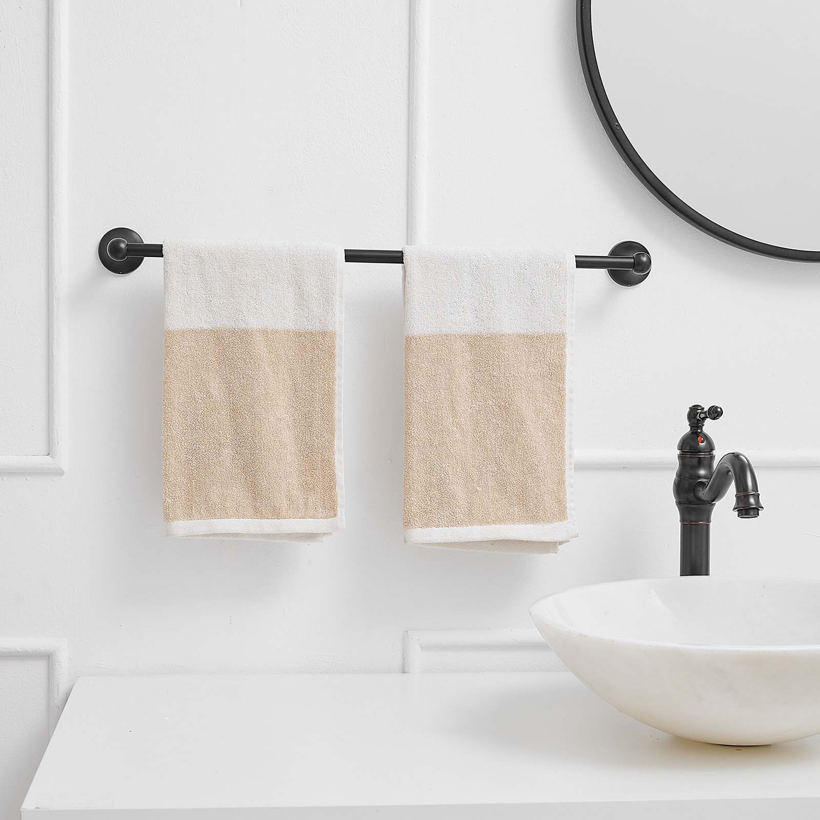 Juego de accesorios decorativos para baño de 2 piezas en bronce aceitado - Barra para toallas y anillo para toallas incluidos