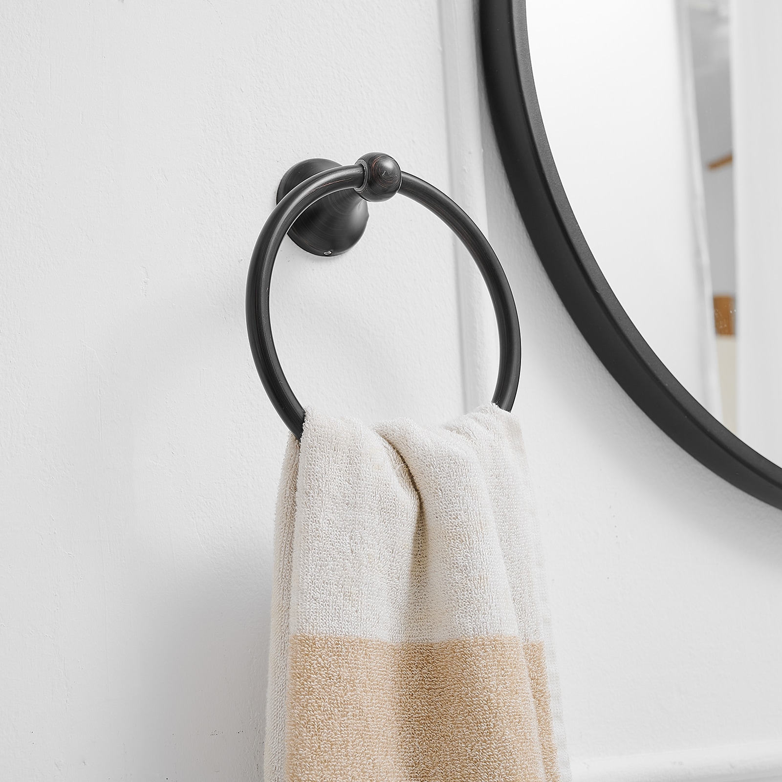 Juego de accesorios decorativos para baño de 2 piezas en bronce aceitado - Barra para toallas y anillo para toallas incluidos
