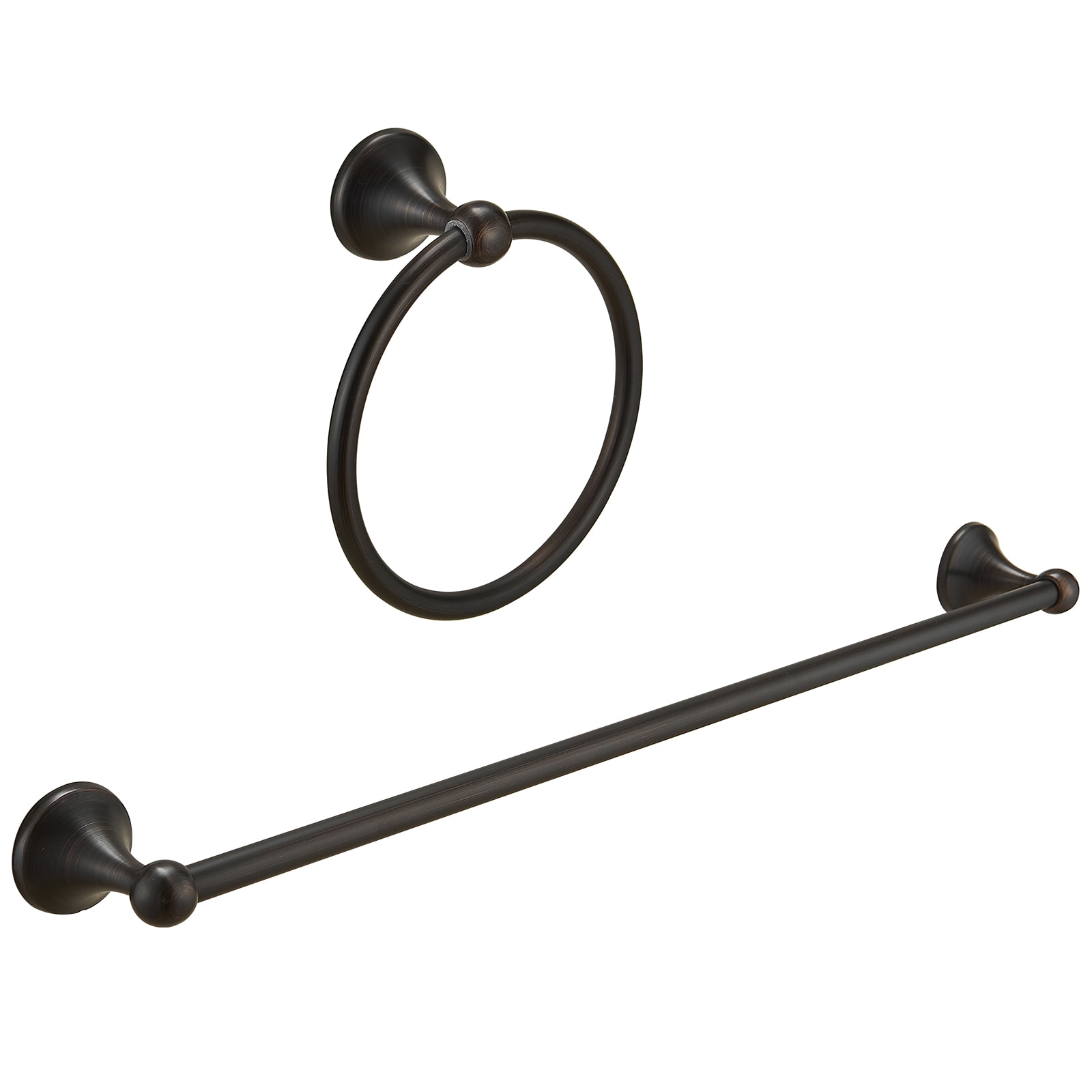 Juego de accesorios decorativos para baño de 2 piezas en bronce aceitado - Barra para toallas y anillo para toallas incluidos