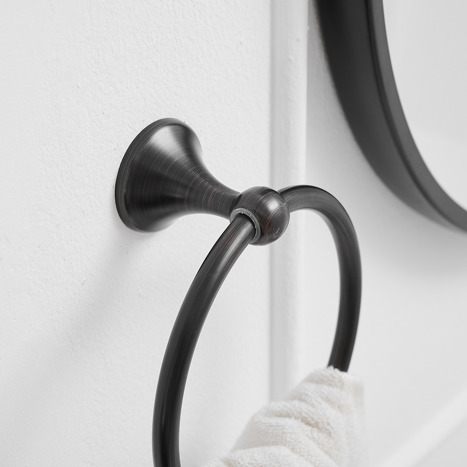 Juego de accesorios decorativos para baño de 2 piezas en bronce aceitado - Barra para toallas y anillo para toallas incluidos