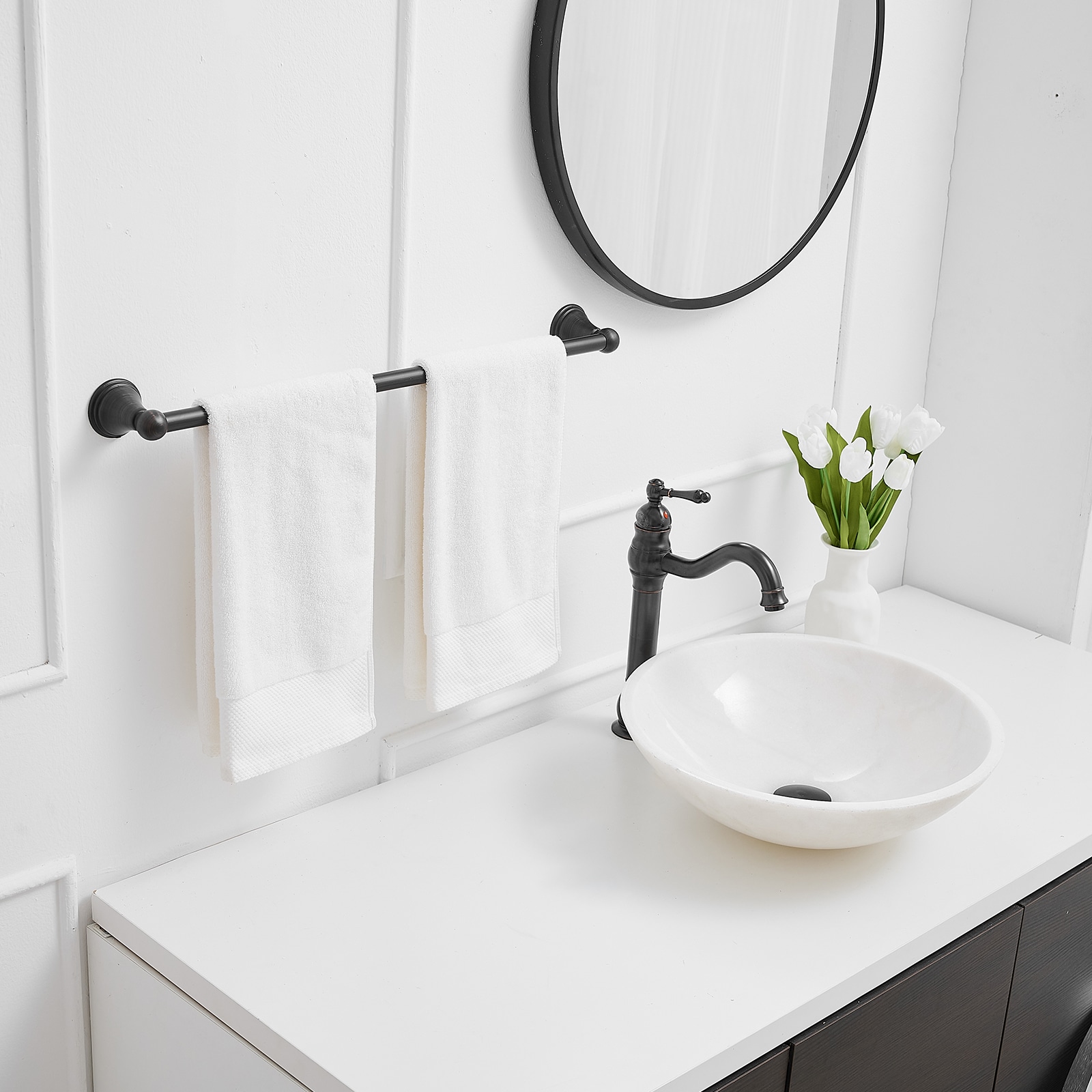 Juego de Accesorios para Baño en Bronce Aceitado de 3 Piezas: Barra de Toalla, Argolla de Toalla, Incluido R004-ORB-3