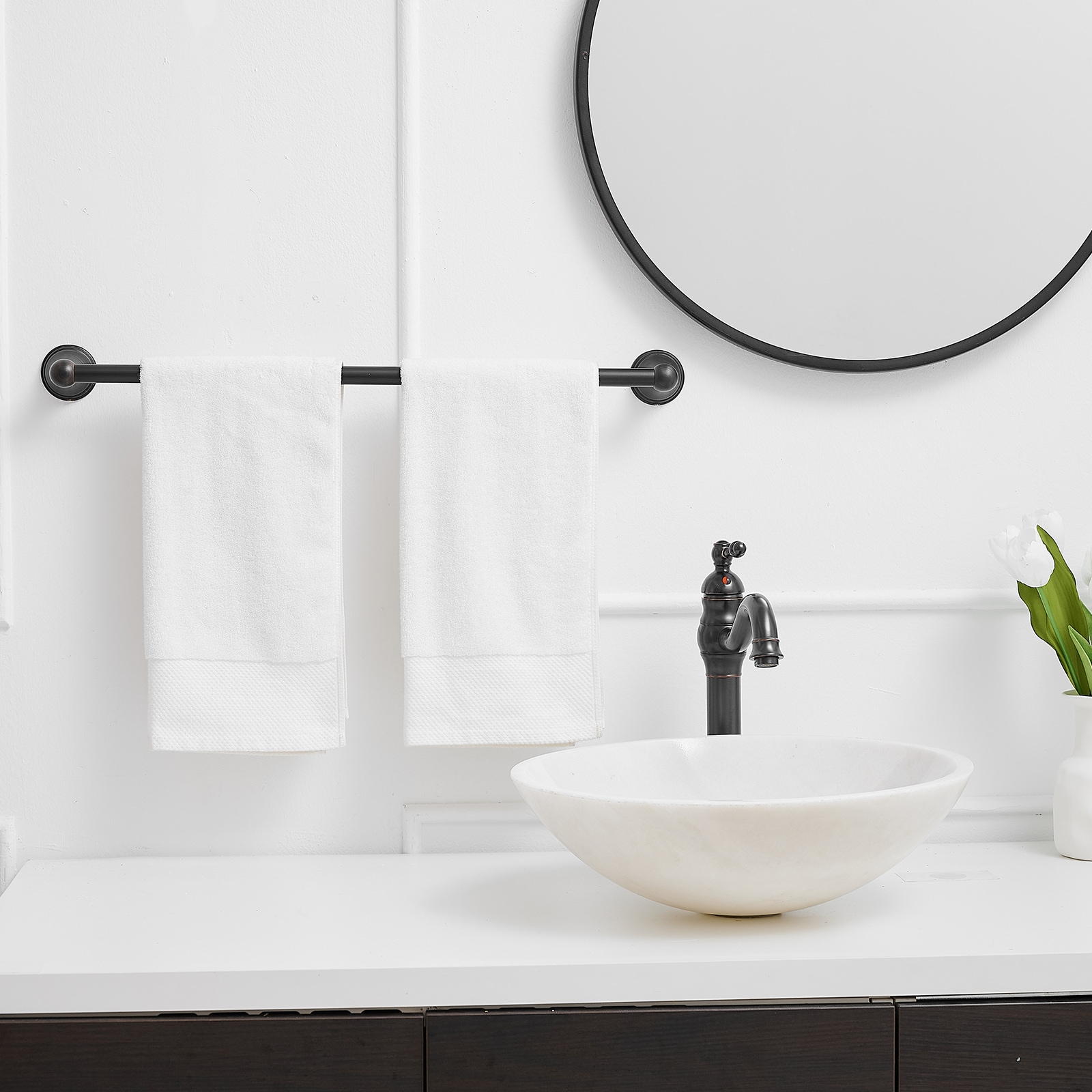 Juego de Accesorios para Baño en Bronce Aceitado de 3 Piezas: Barra de Toalla, Argolla de Toalla, Incluido R004-ORB-3