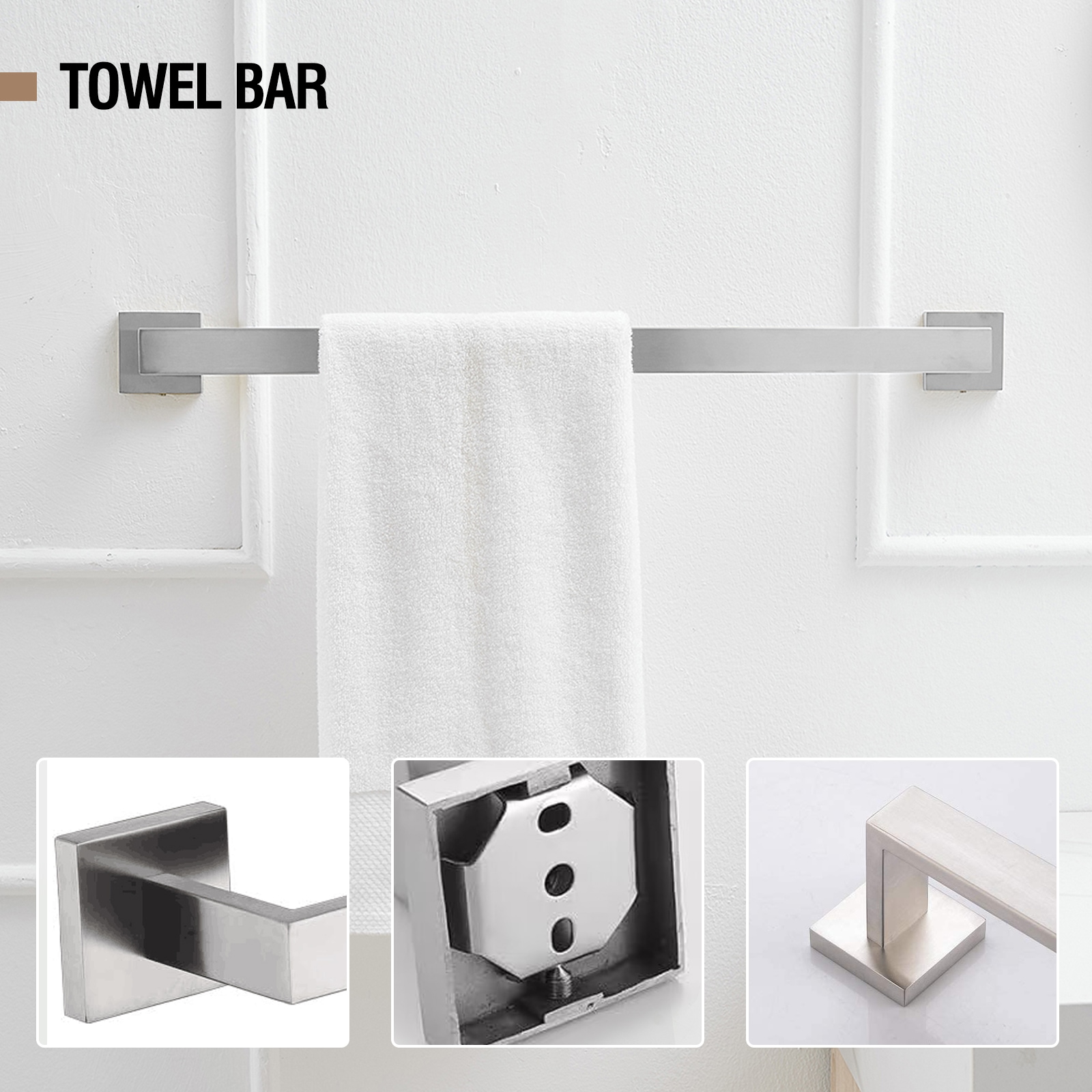 Juego de Accesorios de Baño Decorativos de Níquel Cepillado de 5 Piezas - Barra para Toallas, Porta Papel Higiénico, Argolla para Toallas, Gancho para Batas incluidos A-91012-S-N-2