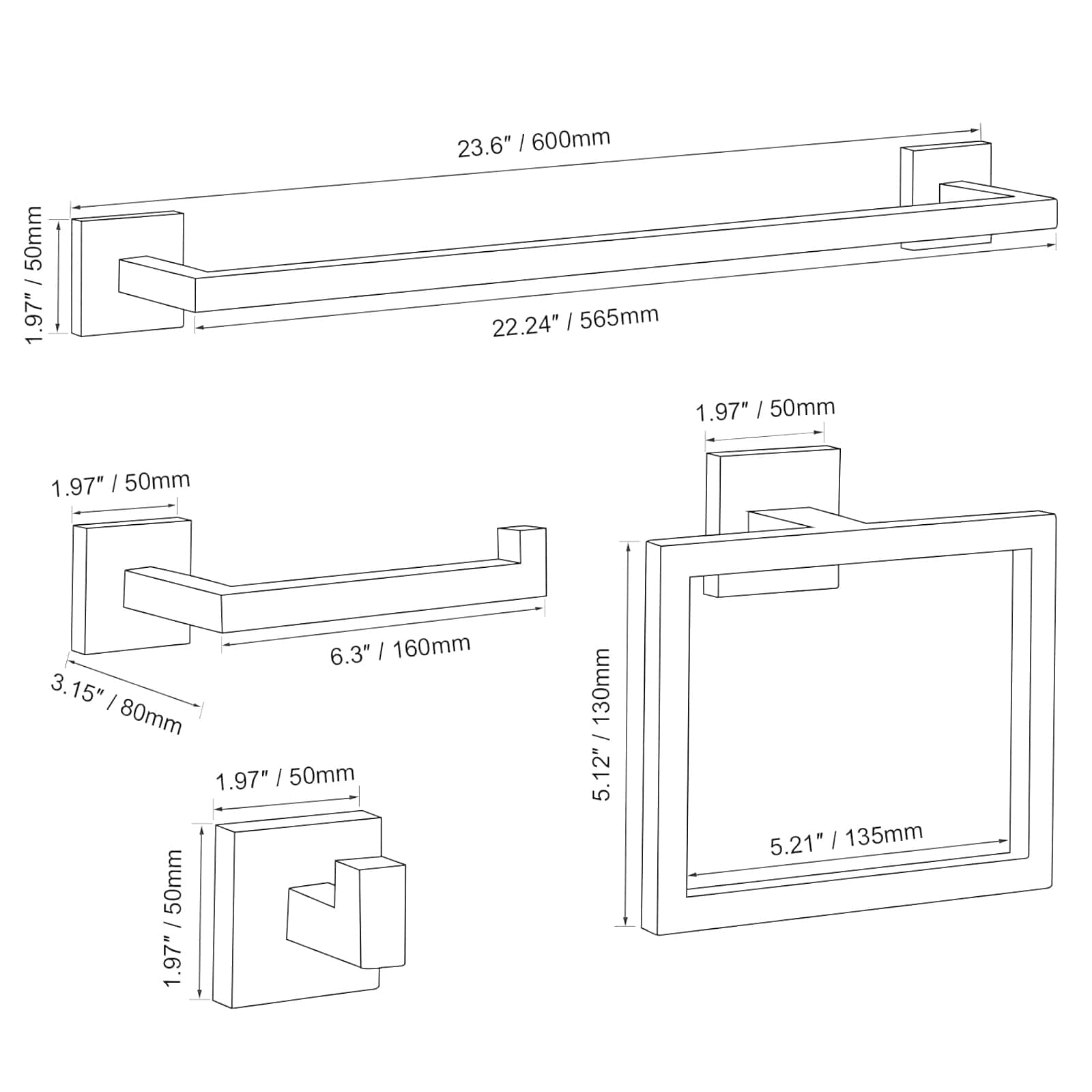 Juego de Accesorios de Baño Decorativos de Níquel Cepillado de 5 Piezas - Barra para Toallas, Porta Papel Higiénico, Argolla para Toallas, Gancho para Batas incluidos A-91012-S-N-2