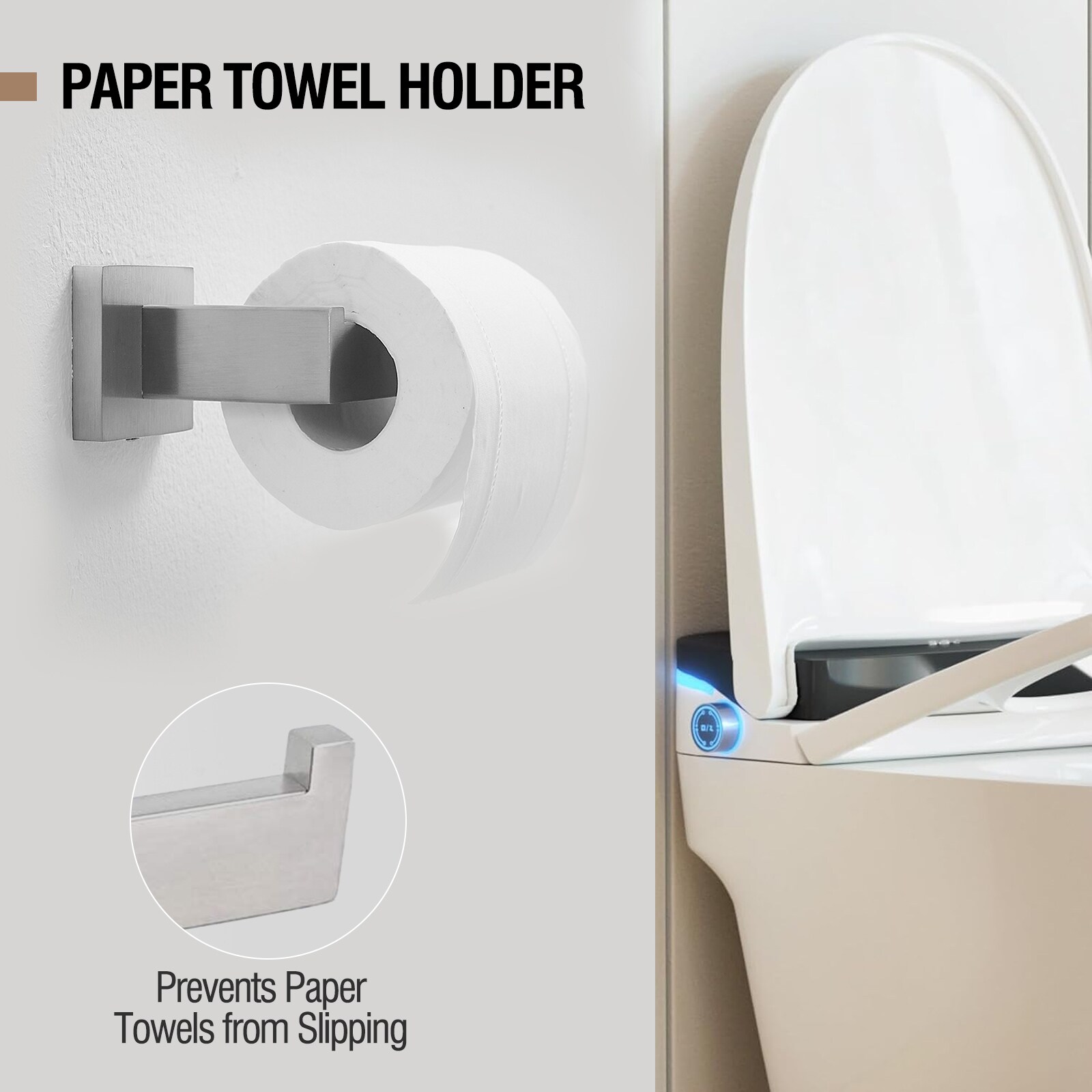 Juego de Accesorios de Baño Decorativos de Níquel Cepillado de 5 Piezas - Barra para Toallas, Porta Papel Higiénico, Argolla para Toallas, Gancho para Batas incluidos A-91012-S-N-2