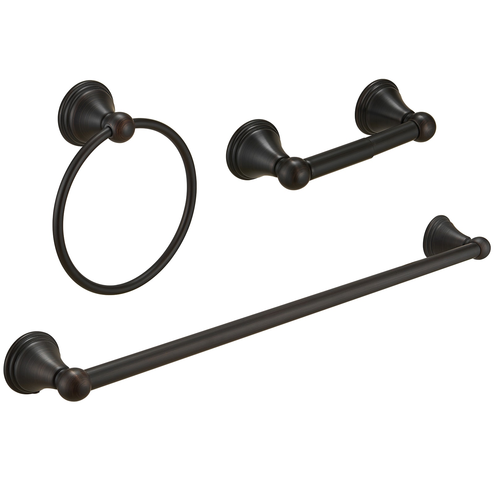 Juego de accesorios de baño decorativos en bronce aceitado de 3 piezas - Barra de toallas, portarrollos de papel higiénico, argolla para toallas (incluye R004-ORB-24)