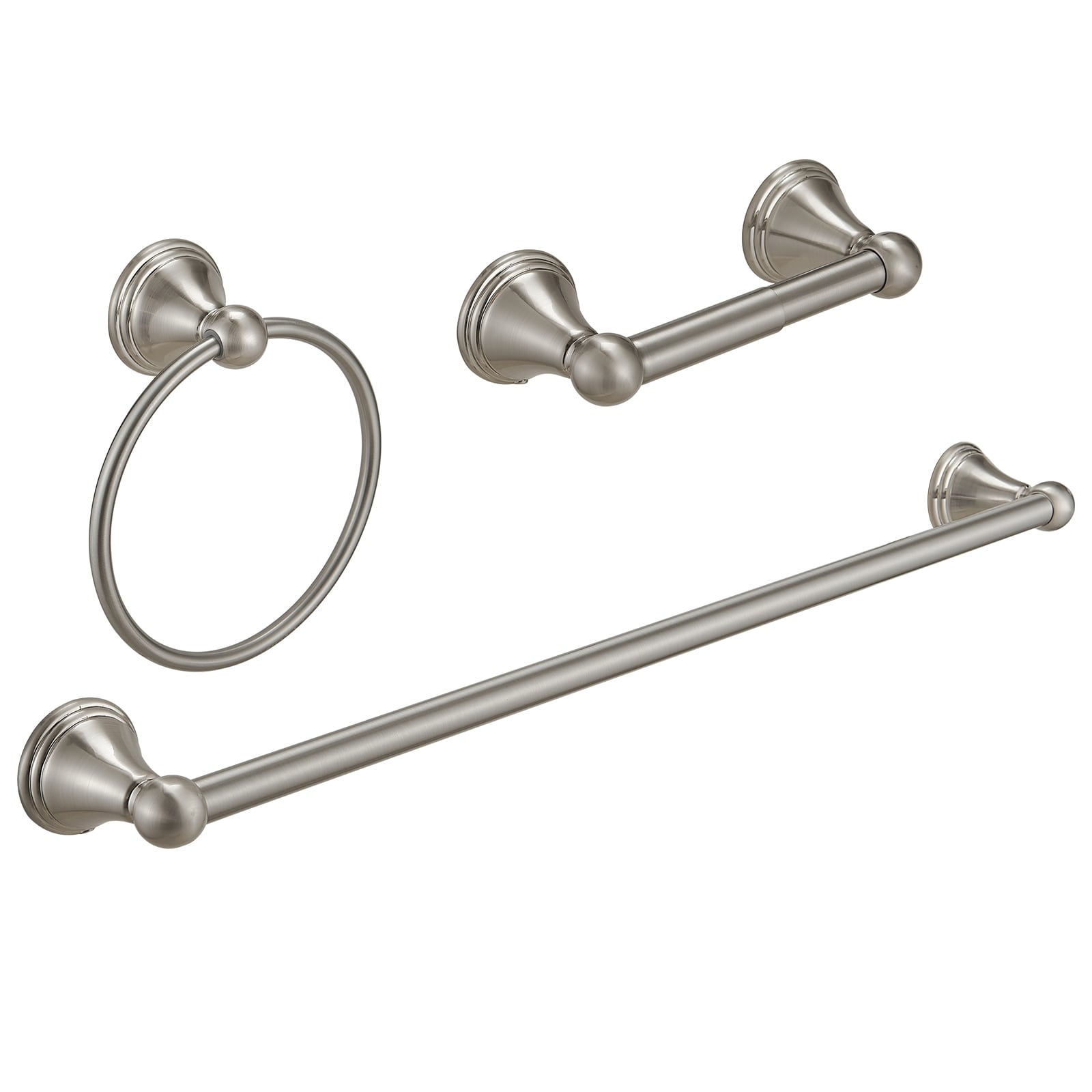 Juego de Accesorios de Baño Decorativos de Níquel Cepillado de 3 Piezas - Barra de Toallas, Porta Papel Higiénico, Argolla para Toallas, Incluido R004-N-24