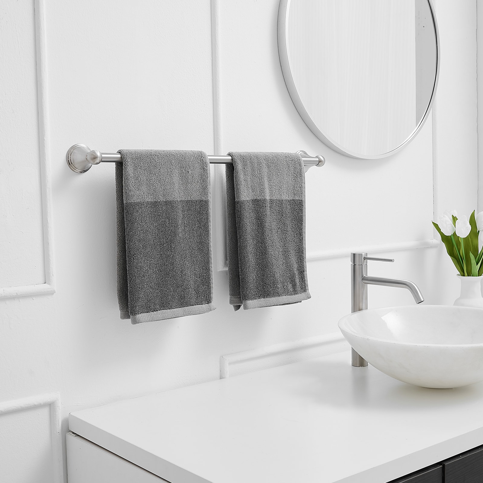 Juego de Accesorios de Baño Decorativos de Níquel Cepillado de 3 Piezas - Barra de Toallas, Porta Papel Higiénico, Argolla para Toallas, Incluido R004-N-24