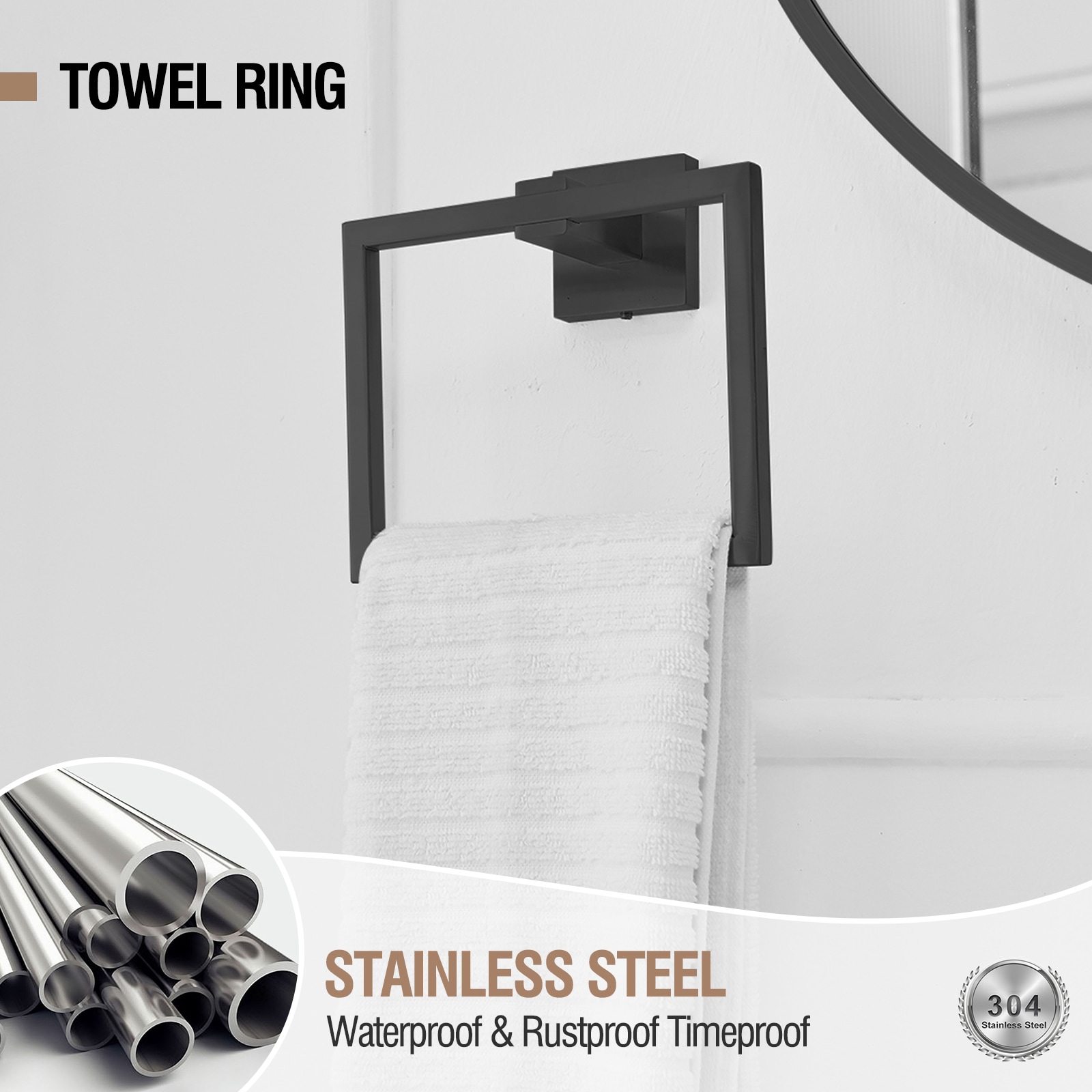 Juego de accesorios de baño decorativos en negro mate de 5 piezas incluye barra de toallas, portarrollos, anillo de toalla y gancho para batas - Modelo A-91012-S-B-2