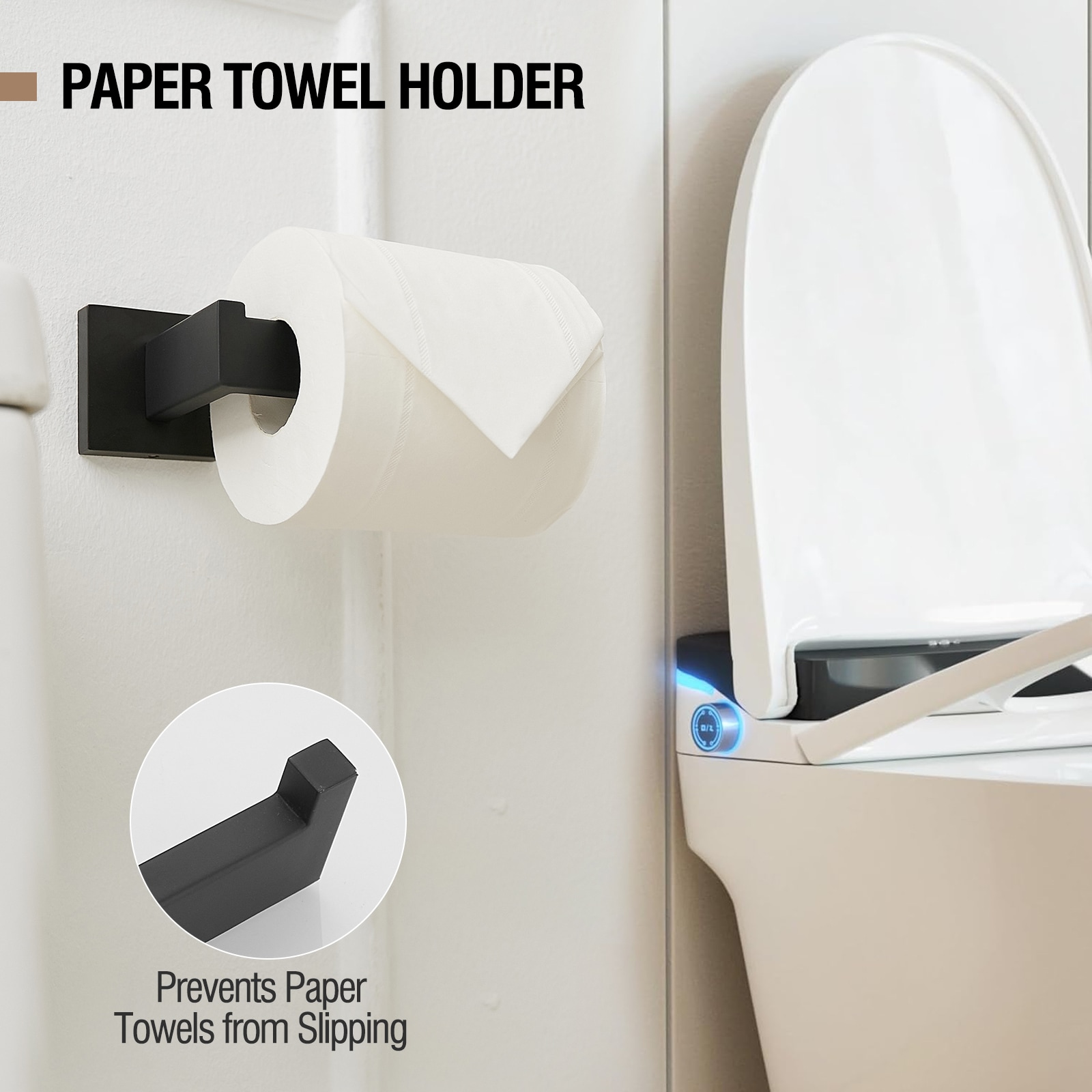 Juego de accesorios de baño decorativos en negro mate de 5 piezas incluye barra de toallas, portarrollos, anillo de toalla y gancho para batas - Modelo A-91012-S-B-2