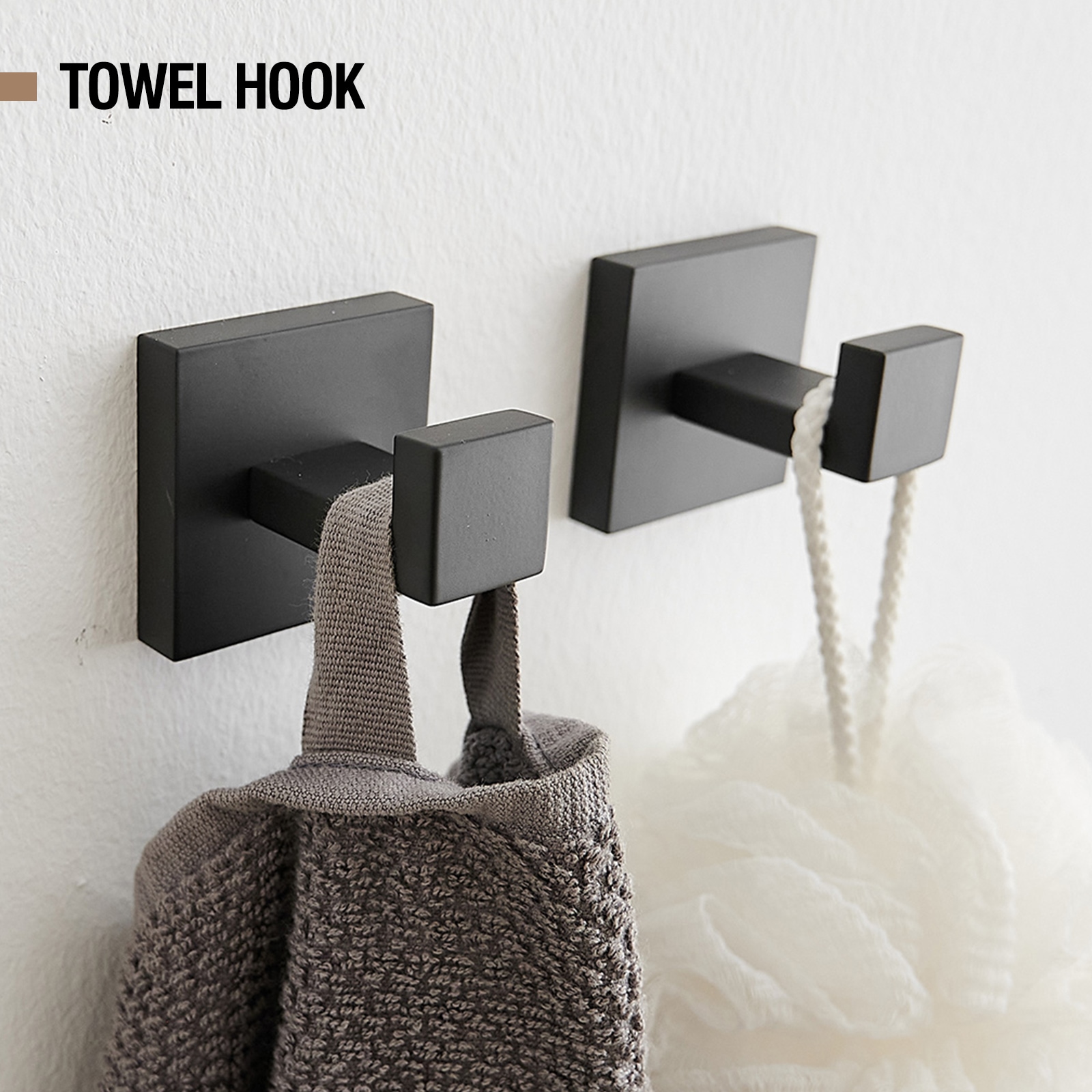 Juego de accesorios de baño decorativos en negro mate de 5 piezas incluye barra de toallas, portarrollos, anillo de toalla y gancho para batas - Modelo A-91012-S-B-2