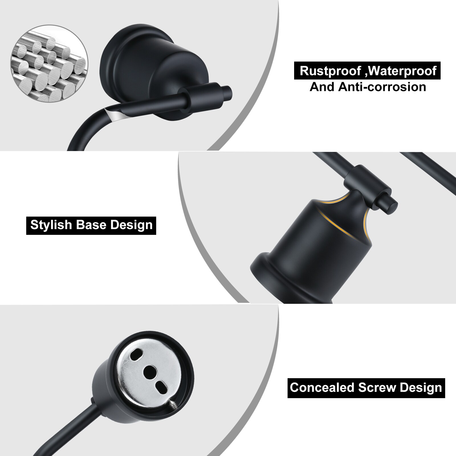Set de accesorios de baño decorativos negro de 4 piezas WOWOW - Porta papel higiénico, anillo para toallas, gancho para batas incluidos 4031201B