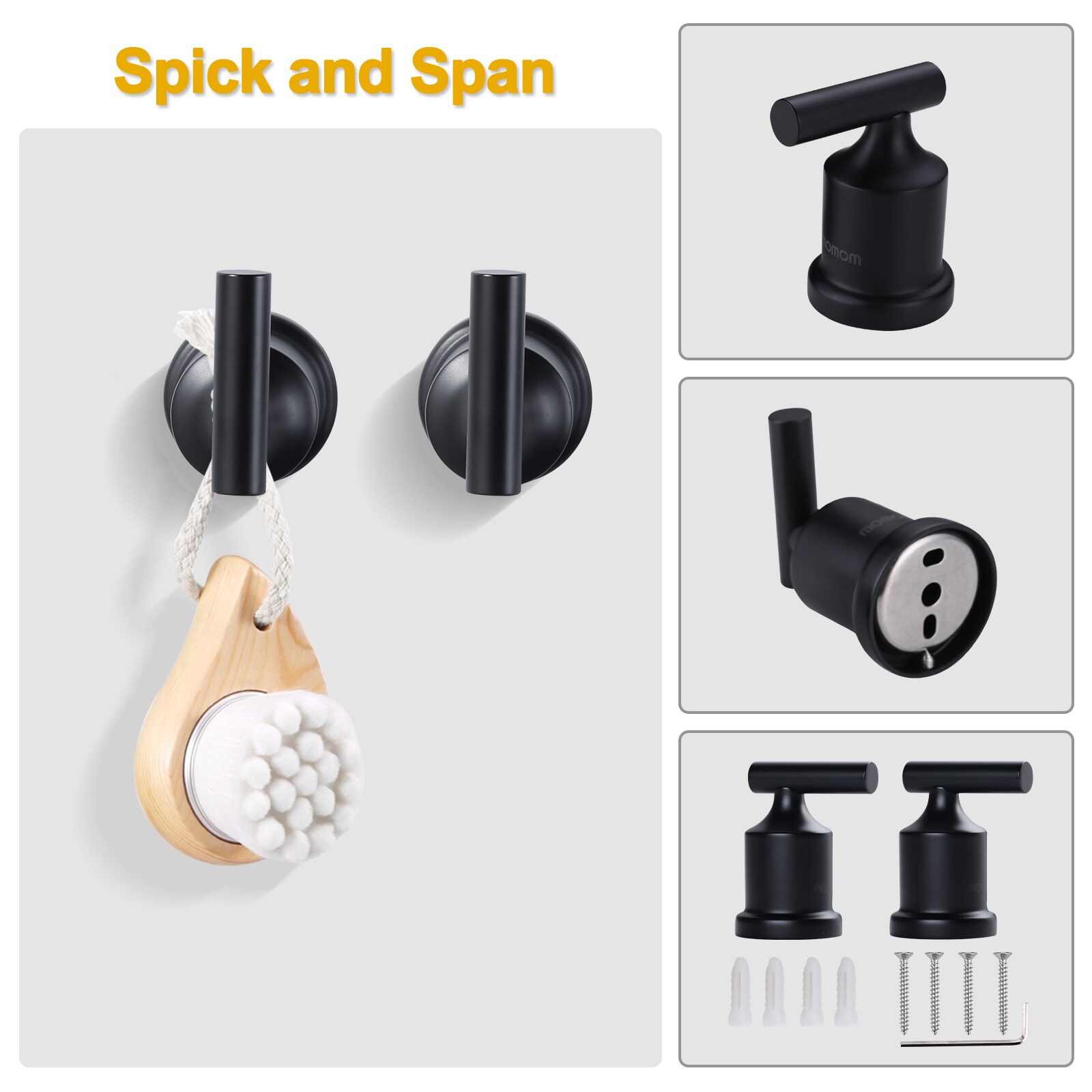 Set de accesorios de baño decorativos negro de 4 piezas WOWOW - Porta papel higiénico, anillo para toallas, gancho para batas incluidos 4031201B