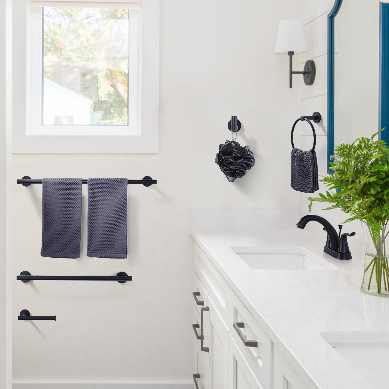 Juego de 6 piezas de accesorios decorativos para baño en bronce en aceite WOWOW - Barra de toalla, portarrollos de papel higiénico, argolla de toalla, gancho para batas incluidos 410016RB