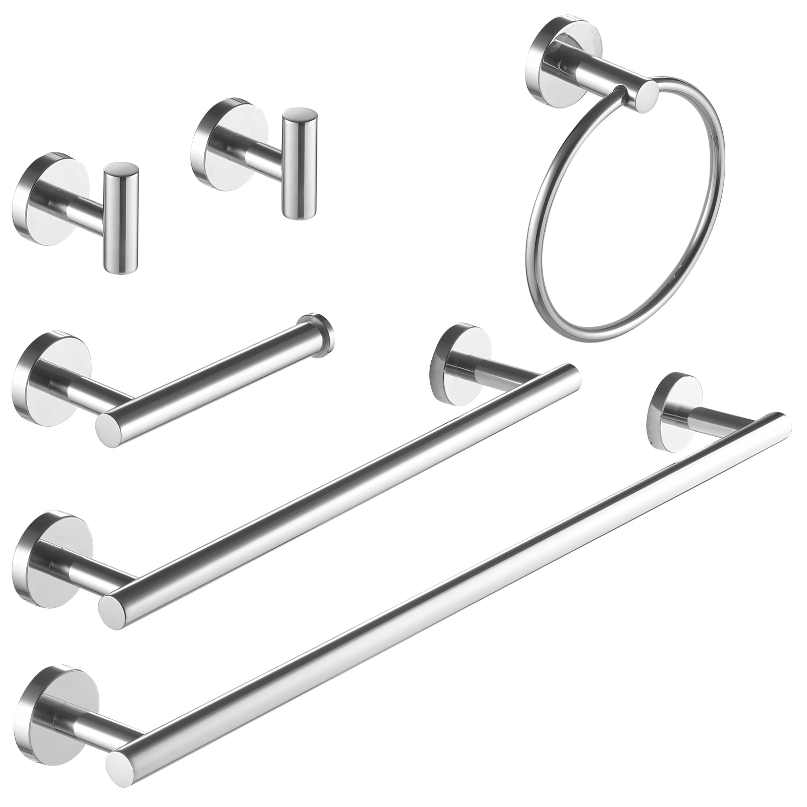 Juego de 6 piezas de accesorios de baño decorativos cromados pulidos con barra de toallas, portarrollos de papel higiénico, anillo de toallas y gancho para batas incluidos A-91020-6-C