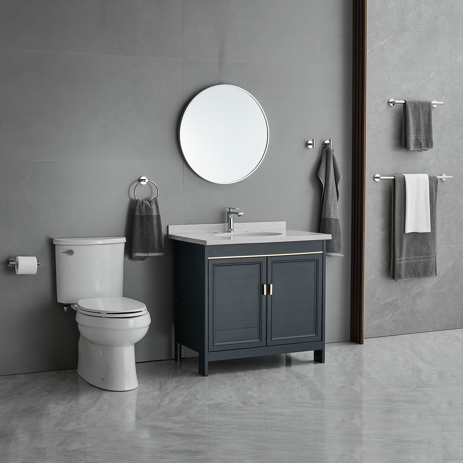 Juego de 6 piezas de accesorios de baño decorativos cromados pulidos con barra de toallas, portarrollos de papel higiénico, anillo de toallas y gancho para batas incluidos A-91020-6-C