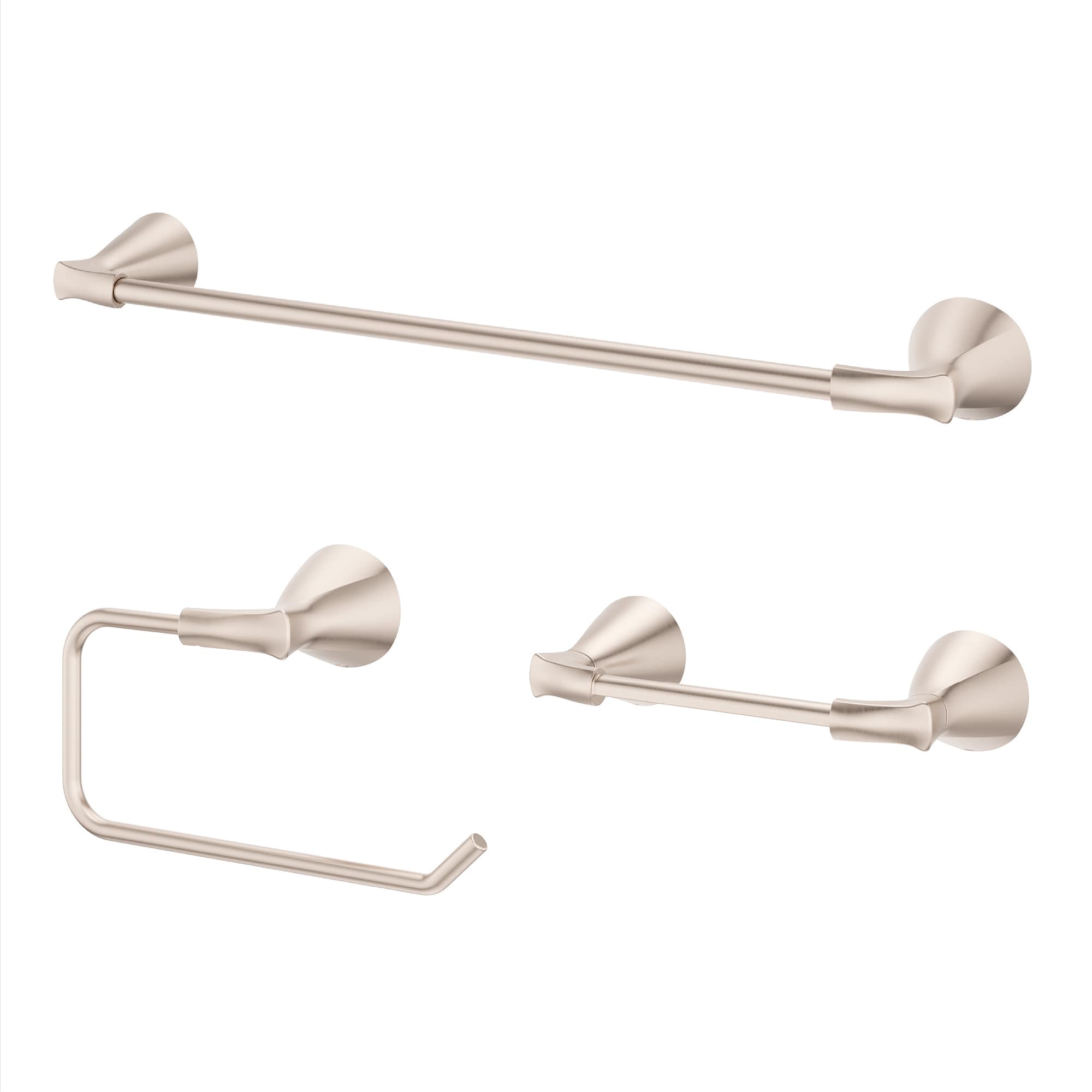 Juego de Accesorios Decorativos para Baño en Níquel Cepillado de 3 Piezas Pfister Masey - Barra de Toallas, Porta Papel Higiénico, Anillo para Toallas, Incluidos BTB-MC3KK