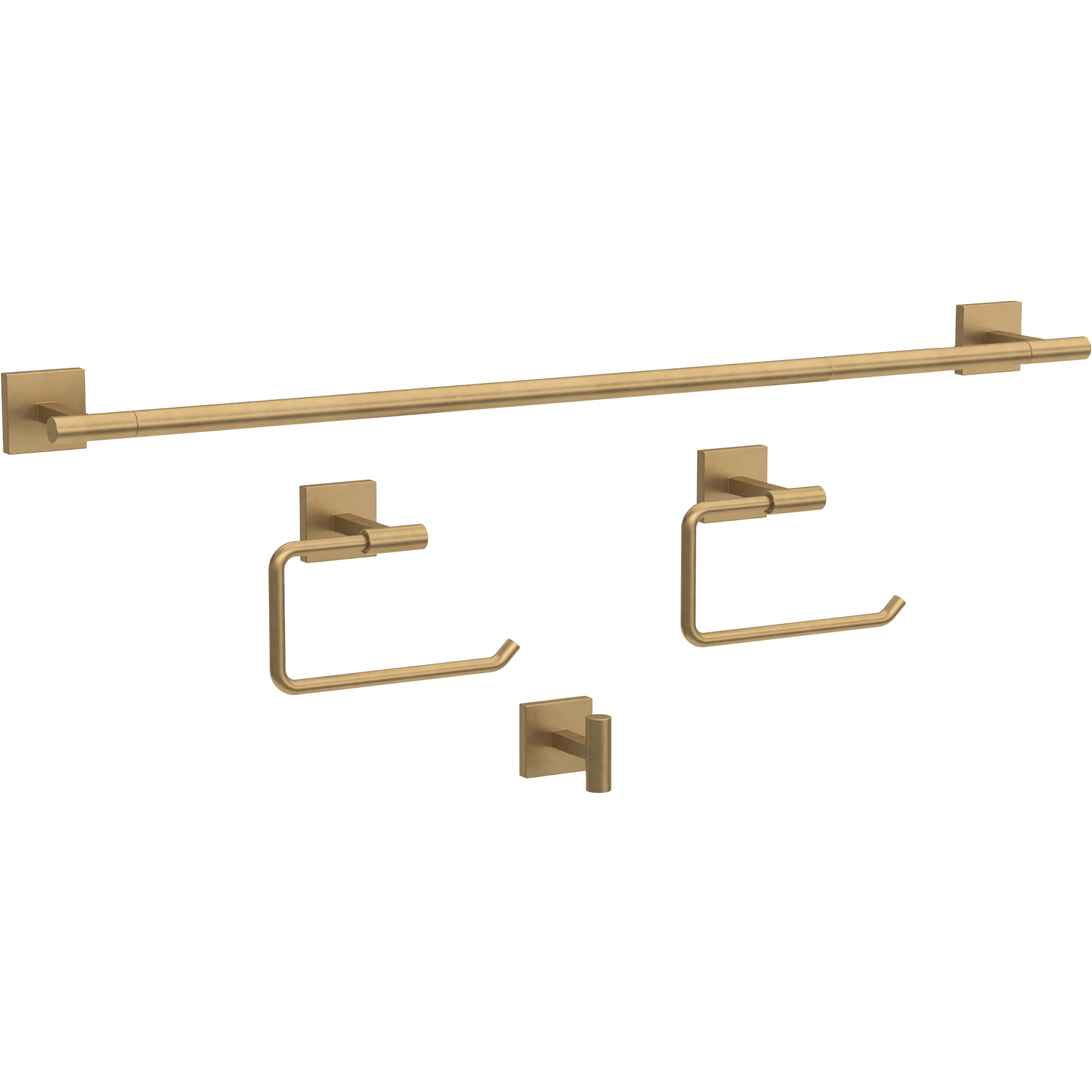 Juego de Accesorios para Baño Franklin Brass de 4 Piezas en Dorado Satinado Modelo Nash, Incluye Barra de Toallas, Porta Papel, Argolla de Toallas y Gancho para Batas NASH64-SG