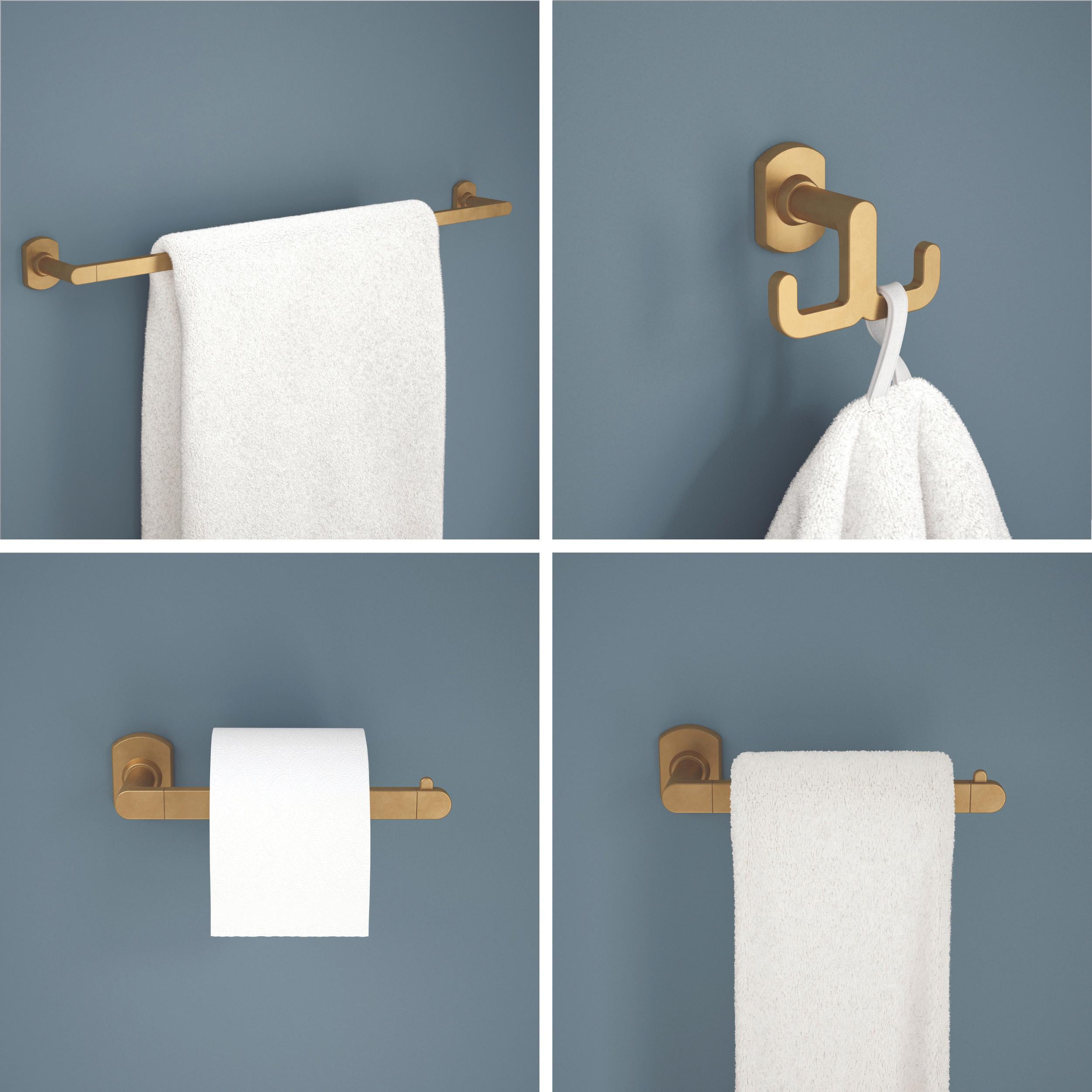 Juego de accesorios de baño decorativos en color dorado satinado de 4 piezas Franklin Brass Granville - Barra para toallas, porta papel higiénico, argolla para toallas y gancho para batas incluidos GRNV64-SG