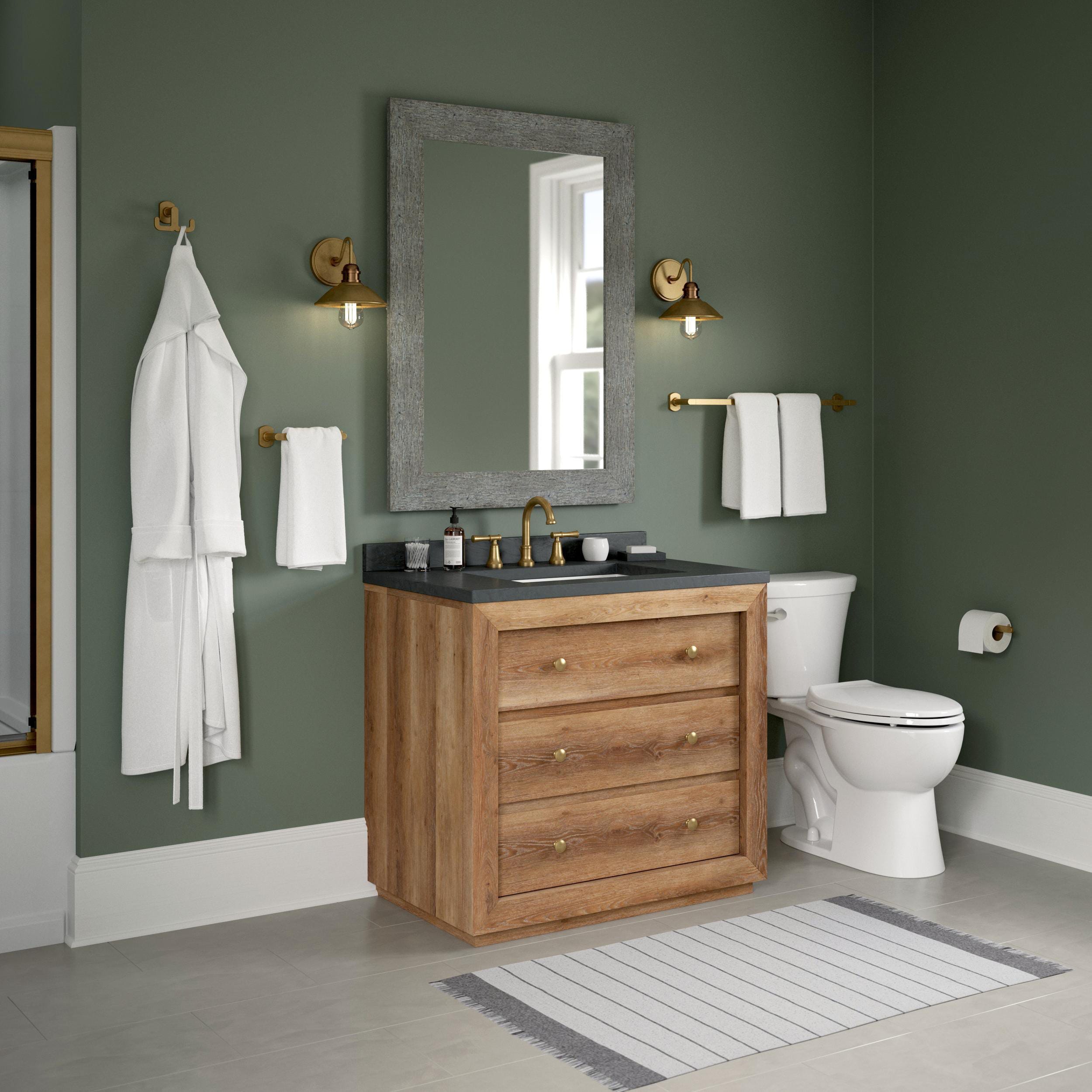 Juego de accesorios de baño decorativos en color dorado satinado de 4 piezas Franklin Brass Granville - Barra para toallas, porta papel higiénico, argolla para toallas y gancho para batas incluidos GRNV64-SG