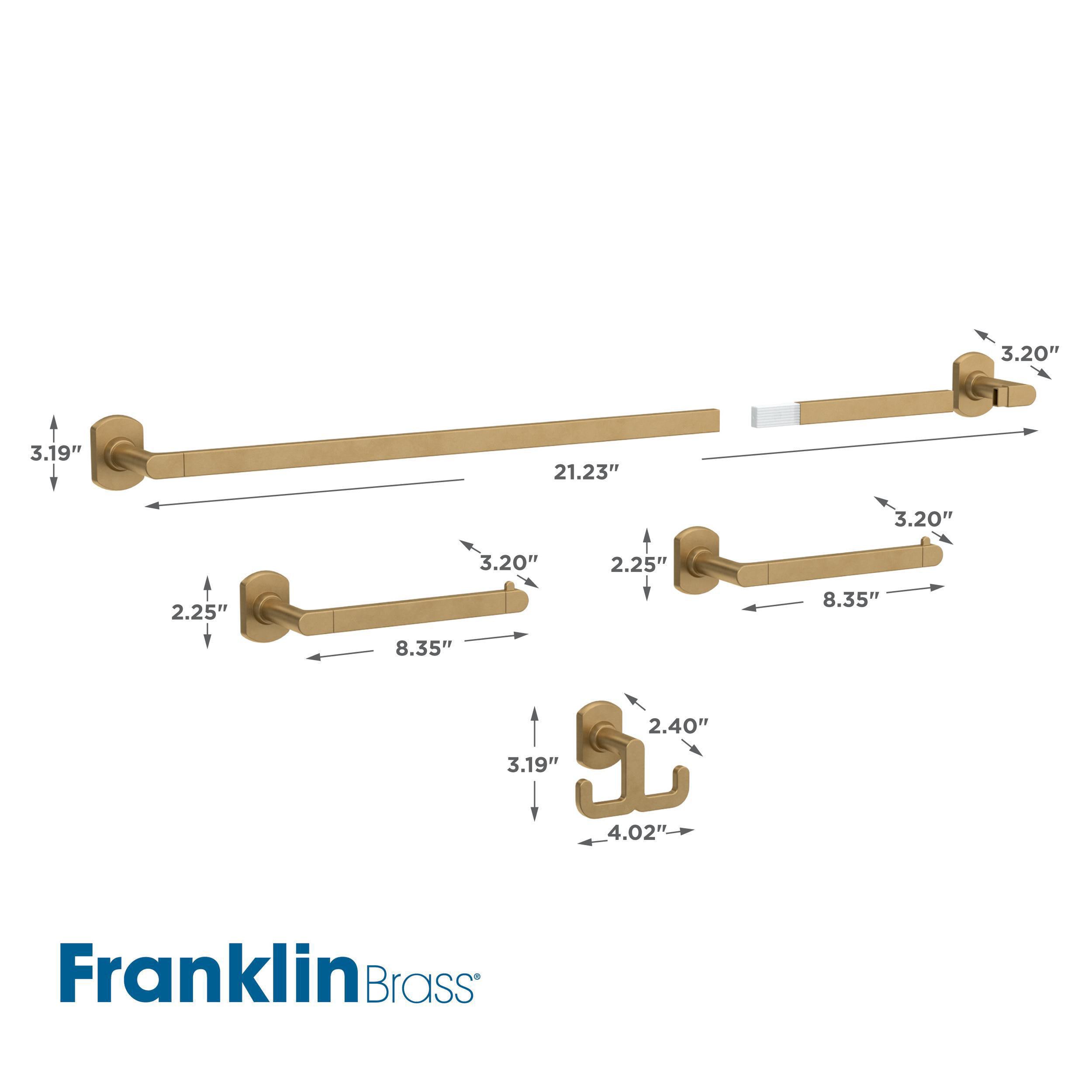 Juego de accesorios de baño decorativos en color dorado satinado de 4 piezas Franklin Brass Granville - Barra para toallas, porta papel higiénico, argolla para toallas y gancho para batas incluidos GRNV64-SG