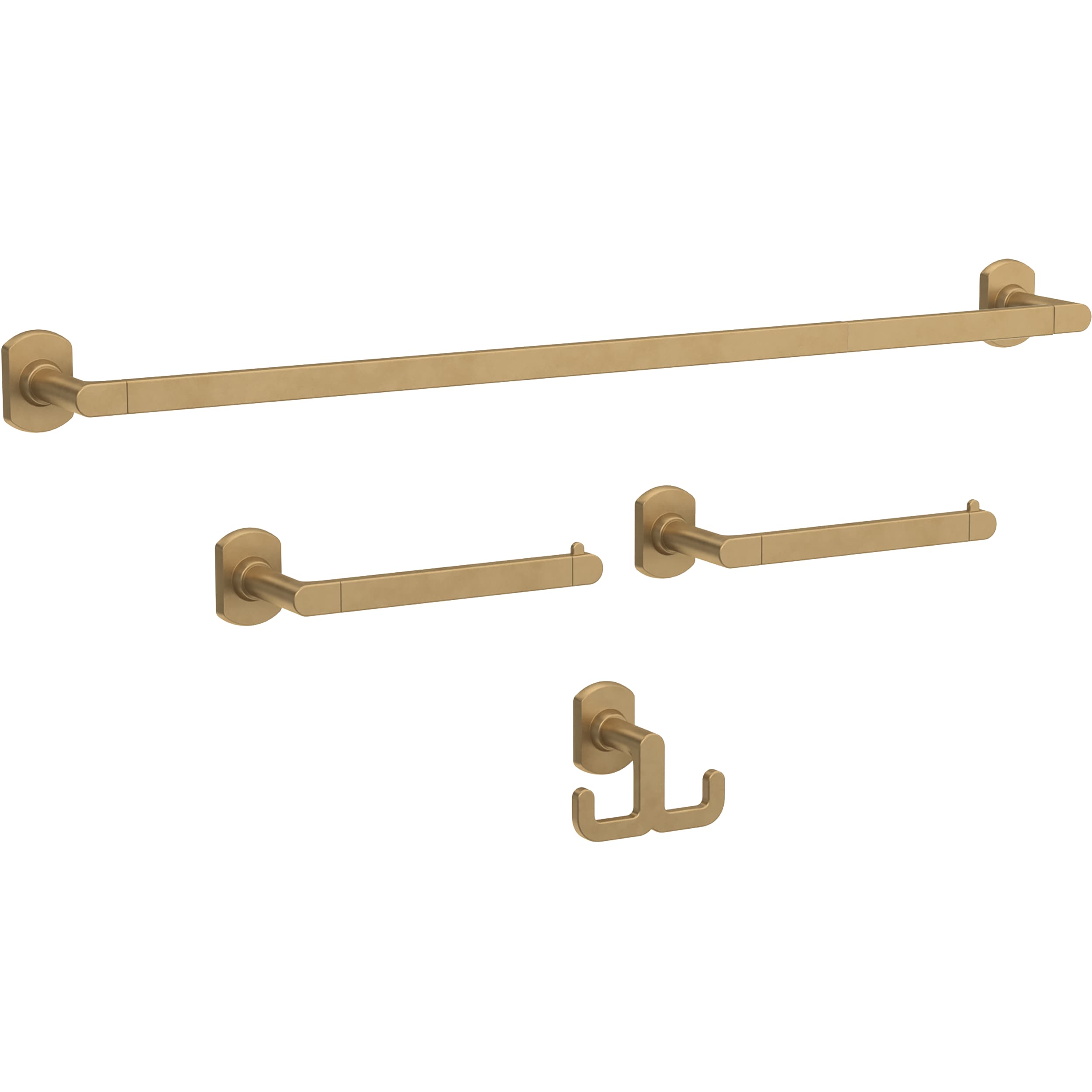 Juego de accesorios de baño decorativos en color dorado satinado de 4 piezas Franklin Brass Granville - Barra para toallas, porta papel higiénico, argolla para toallas y gancho para batas incluidos GRNV64-SG