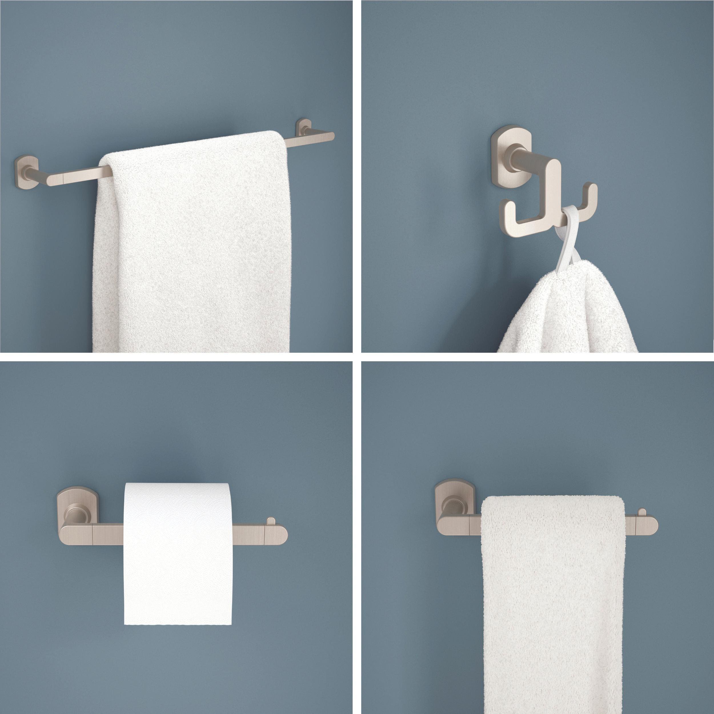 Juego de accesorios decorativos para baño Franklin Brass Granville de 4 piezas en níquel satinado: barra para toallas, porta papel higiénico, anillo para toallas y gancho para batas incluidos GRNV64-BN