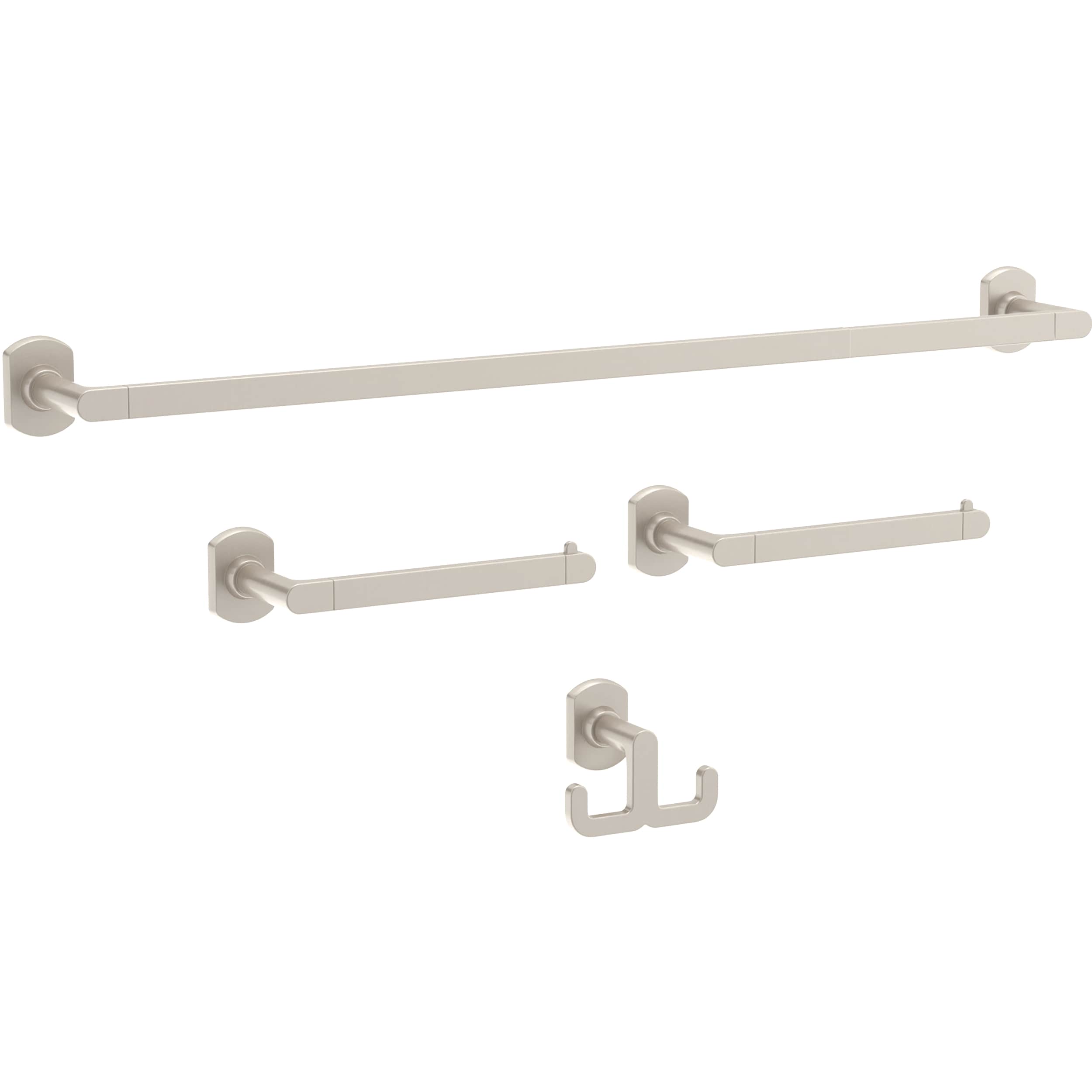 Juego de accesorios decorativos para baño Franklin Brass Granville de 4 piezas en níquel satinado: barra para toallas, porta papel higiénico, anillo para toallas y gancho para batas incluidos GRNV64-BN