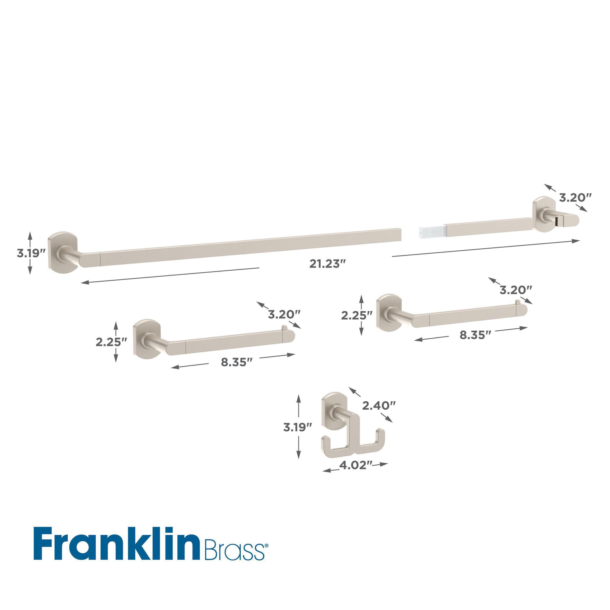 Juego de accesorios decorativos para baño Franklin Brass Granville de 4 piezas en níquel satinado: barra para toallas, porta papel higiénico, anillo para toallas y gancho para batas incluidos GRNV64-BN