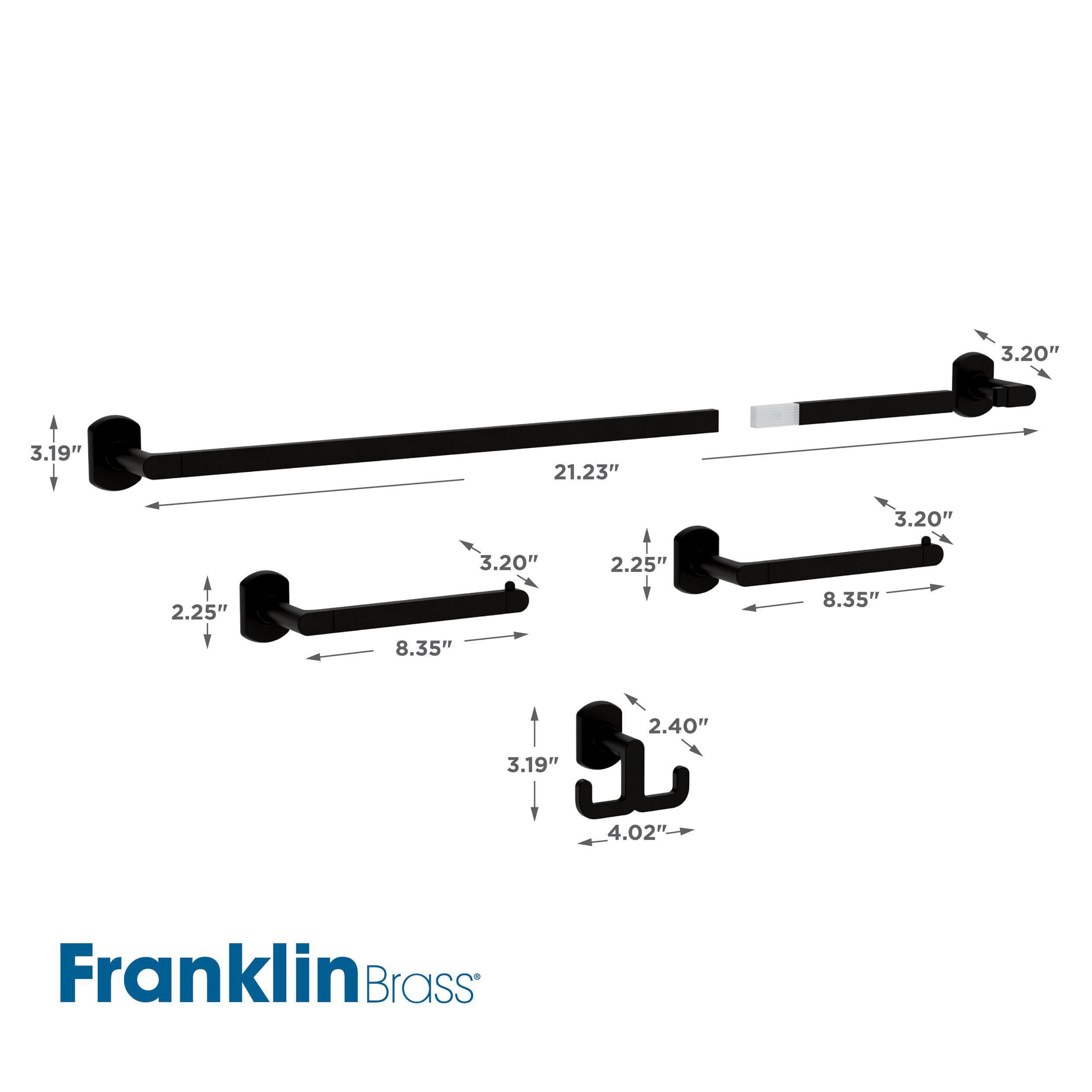 Juego de accesorios de baño decorativos en negro mate de 4 piezas Franklin Brass Granville - Barra de toalla, portarrollos, argolla para toalla, gancho para bata incluidos GRNV64-MB