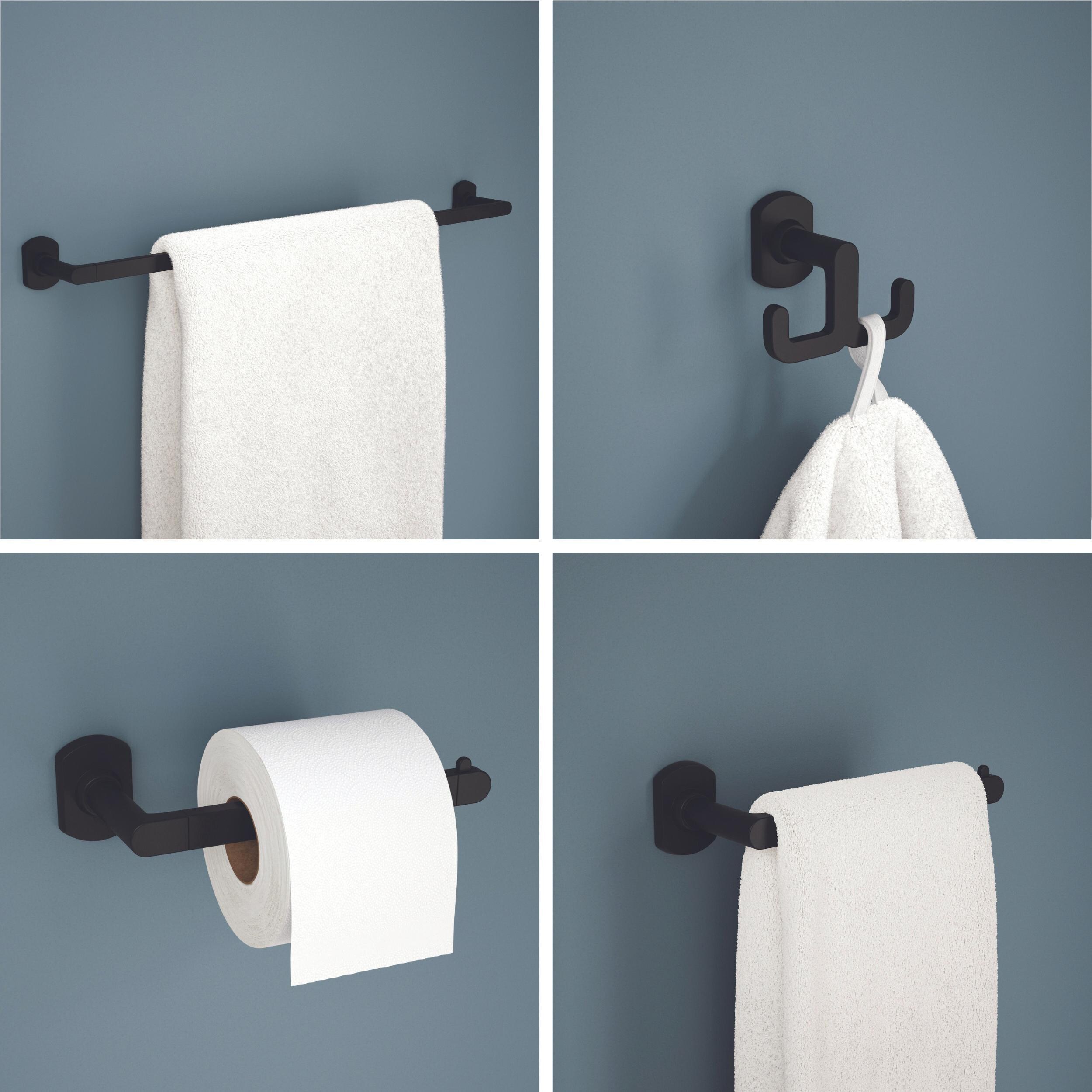 Juego de accesorios de baño decorativos en negro mate de 4 piezas Franklin Brass Granville - Barra de toalla, portarrollos, argolla para toalla, gancho para bata incluidos GRNV64-MB