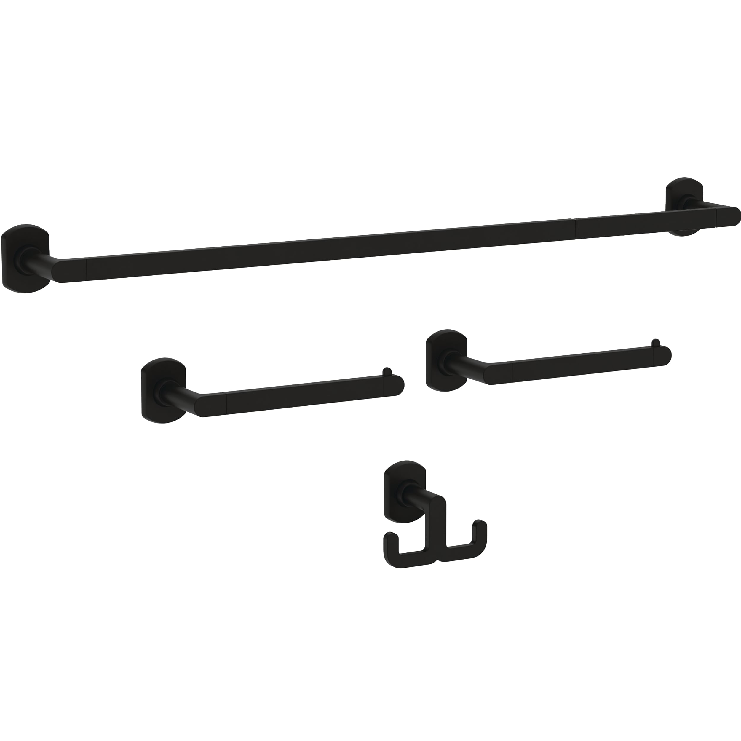 Juego de accesorios de baño decorativos en negro mate de 4 piezas Franklin Brass Granville - Barra de toalla, portarrollos, argolla para toalla, gancho para bata incluidos GRNV64-MB