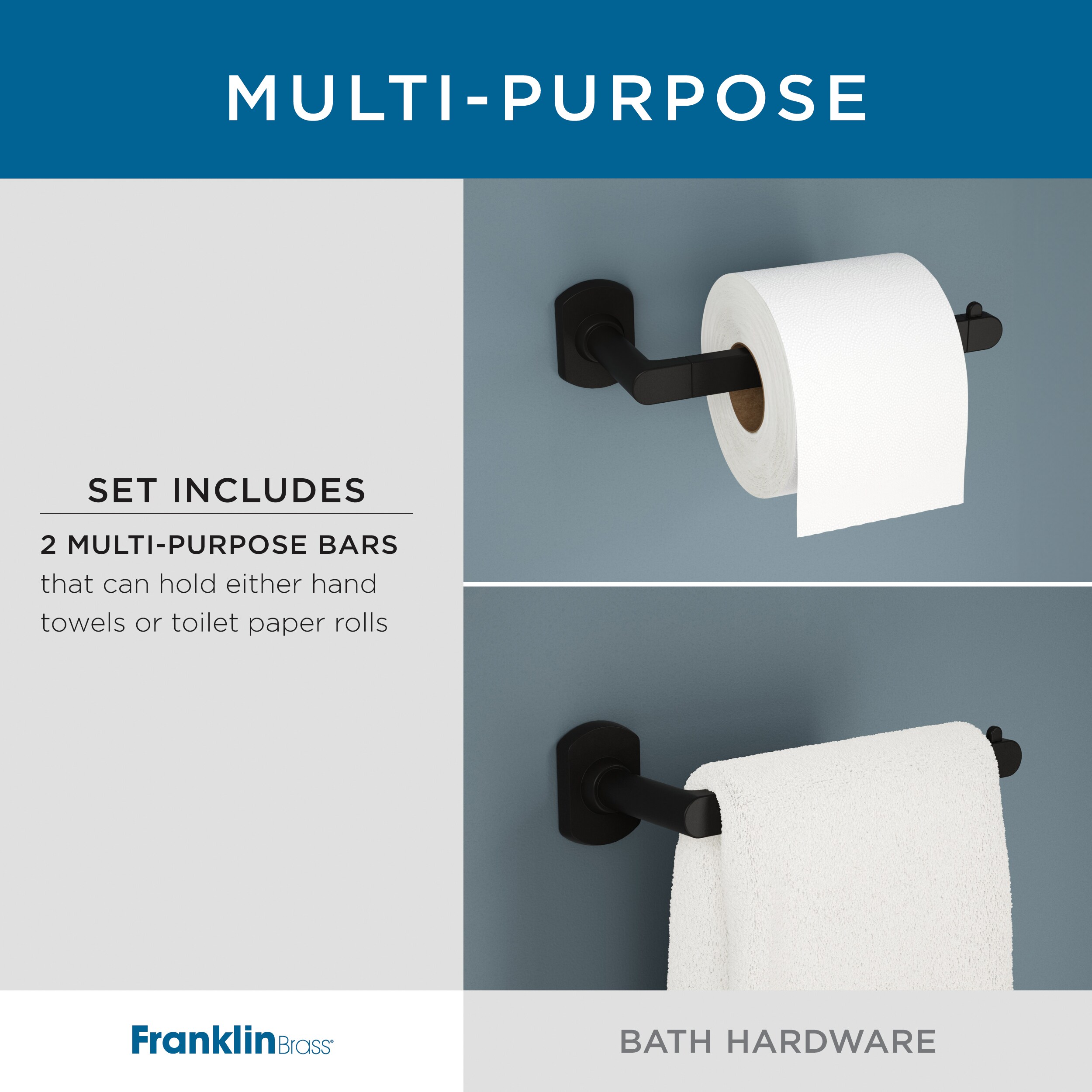 Juego de accesorios de baño decorativos de 4 piezas en níquel satinado Franklin Brass Nash, incluye barras para toallas, portarrollos de papel higiénico, argolla para toalla y gancho para batas. NASH64-BN.