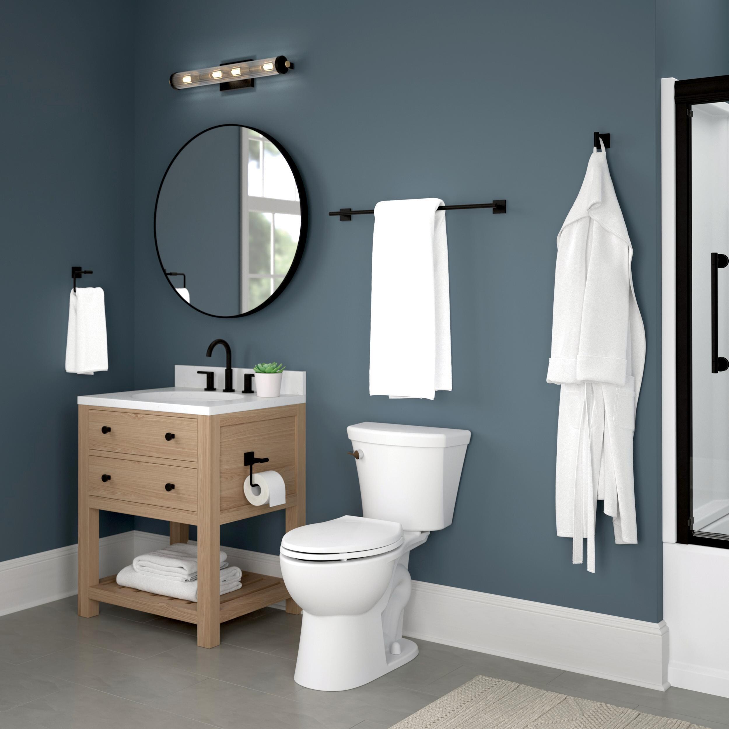 Juego de Accesorios para Baño Decorativo Franklin Brass 4 piezas en Negro Mate Nash - Incluye Barra de Toallas, Portarrollos, Anillo de Toallas y Gancho para Batas NASH64-MB
