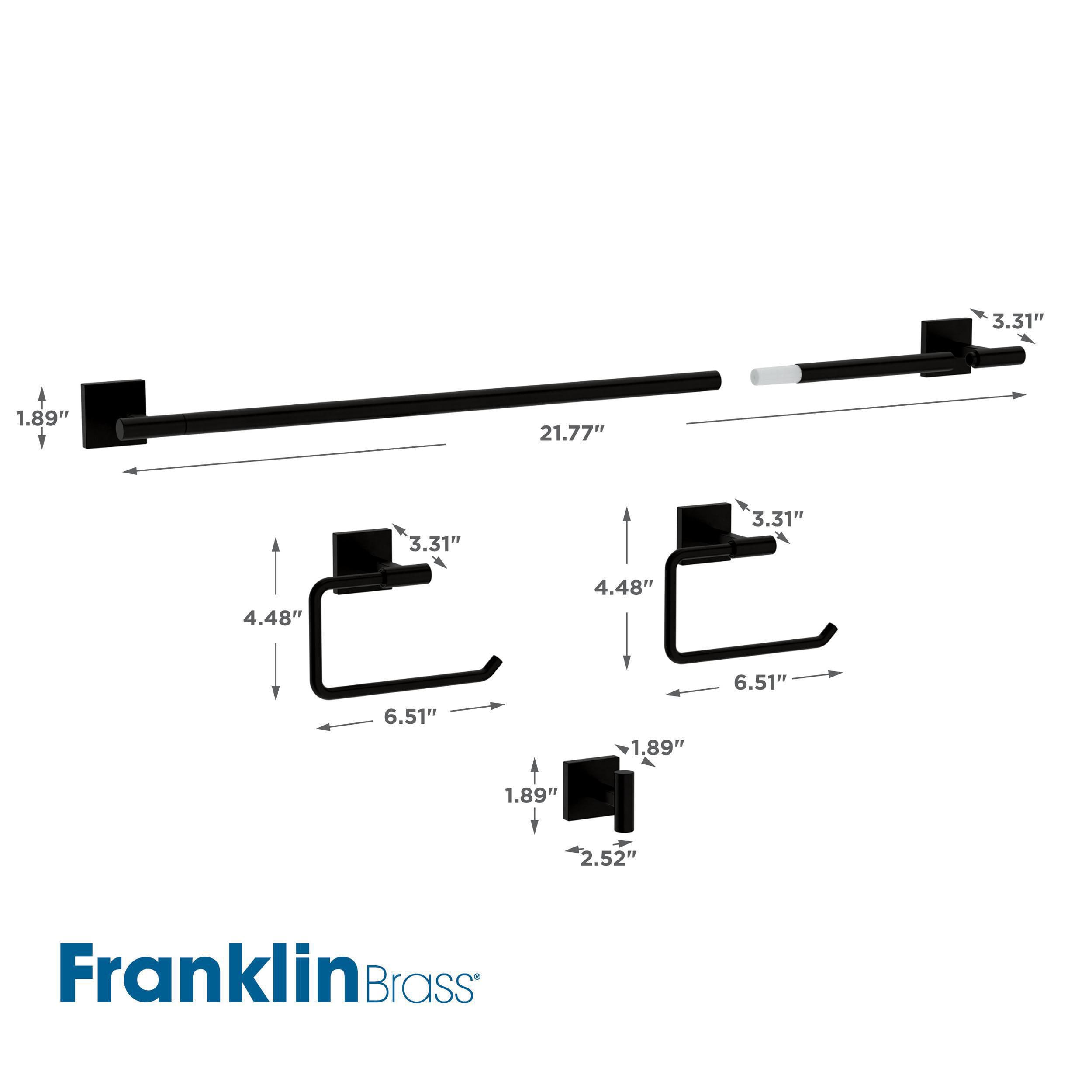 Juego de Accesorios para Baño Decorativo Franklin Brass 4 piezas en Negro Mate Nash - Incluye Barra de Toallas, Portarrollos, Anillo de Toallas y Gancho para Batas NASH64-MB