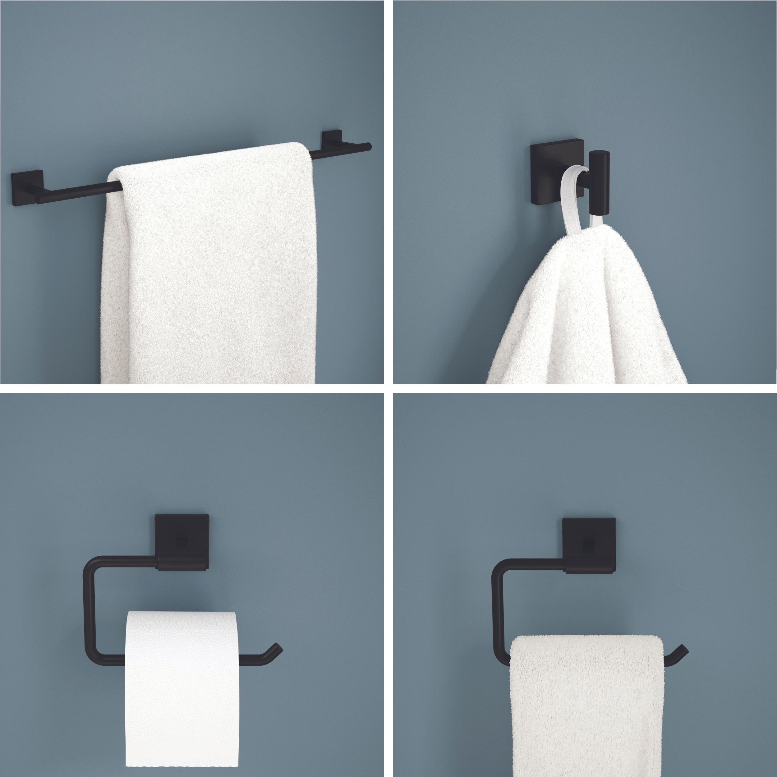 Juego de Accesorios para Baño Decorativo Franklin Brass 4 piezas en Negro Mate Nash - Incluye Barra de Toallas, Portarrollos, Anillo de Toallas y Gancho para Batas NASH64-MB
