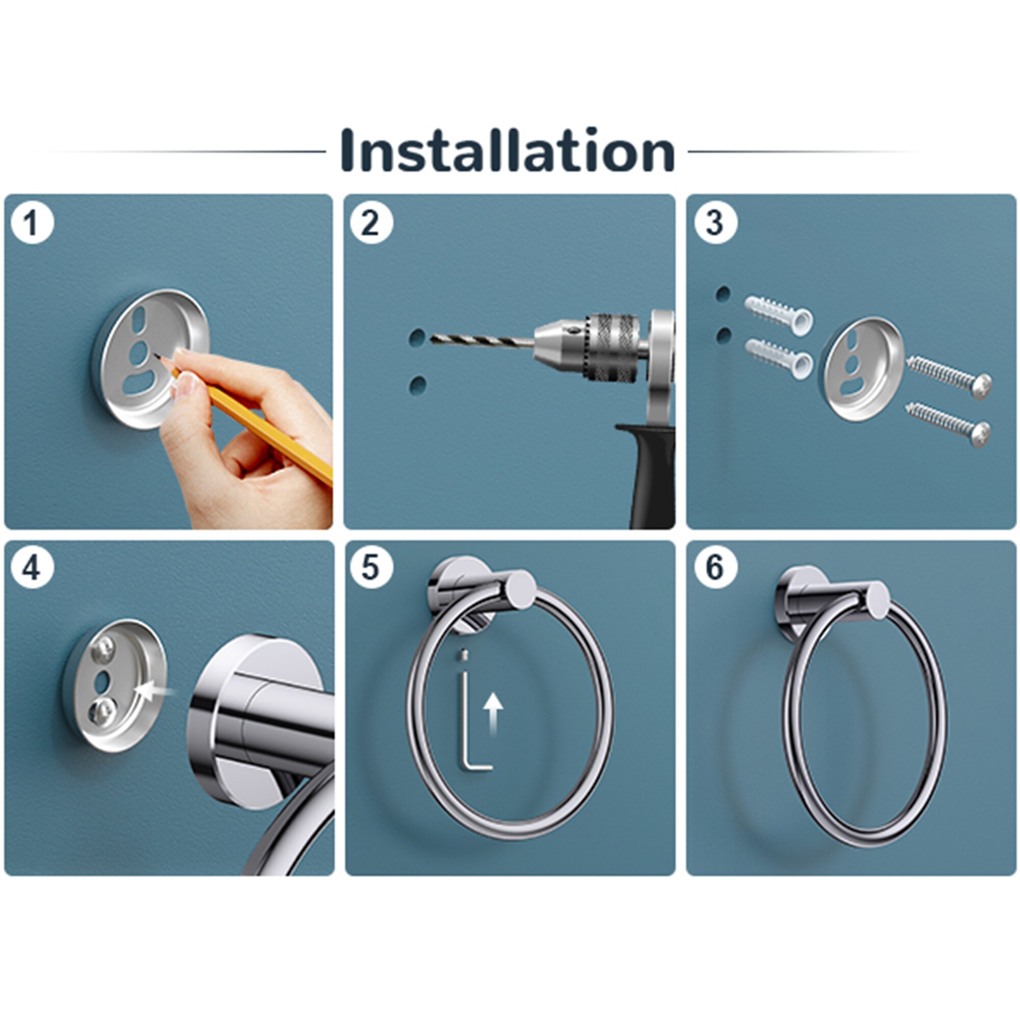 Juego de accesorios de baño decorativos cromados pulidos de 2 piezas - Portarrollos de papel higiénico y argolla para toalla incluidos