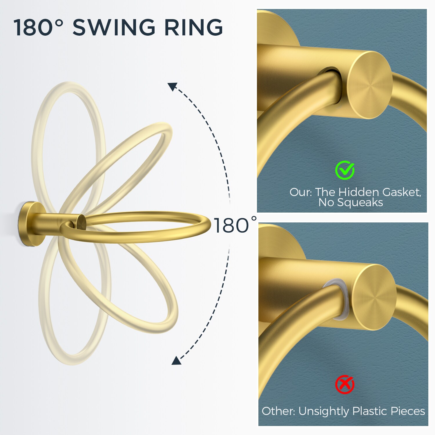 Juego de accesorios de baño decorativos en tono dorado cepillado de 2 piezas - Portarrollos de papel higiénico, argolla para toalla, incluido LG11901