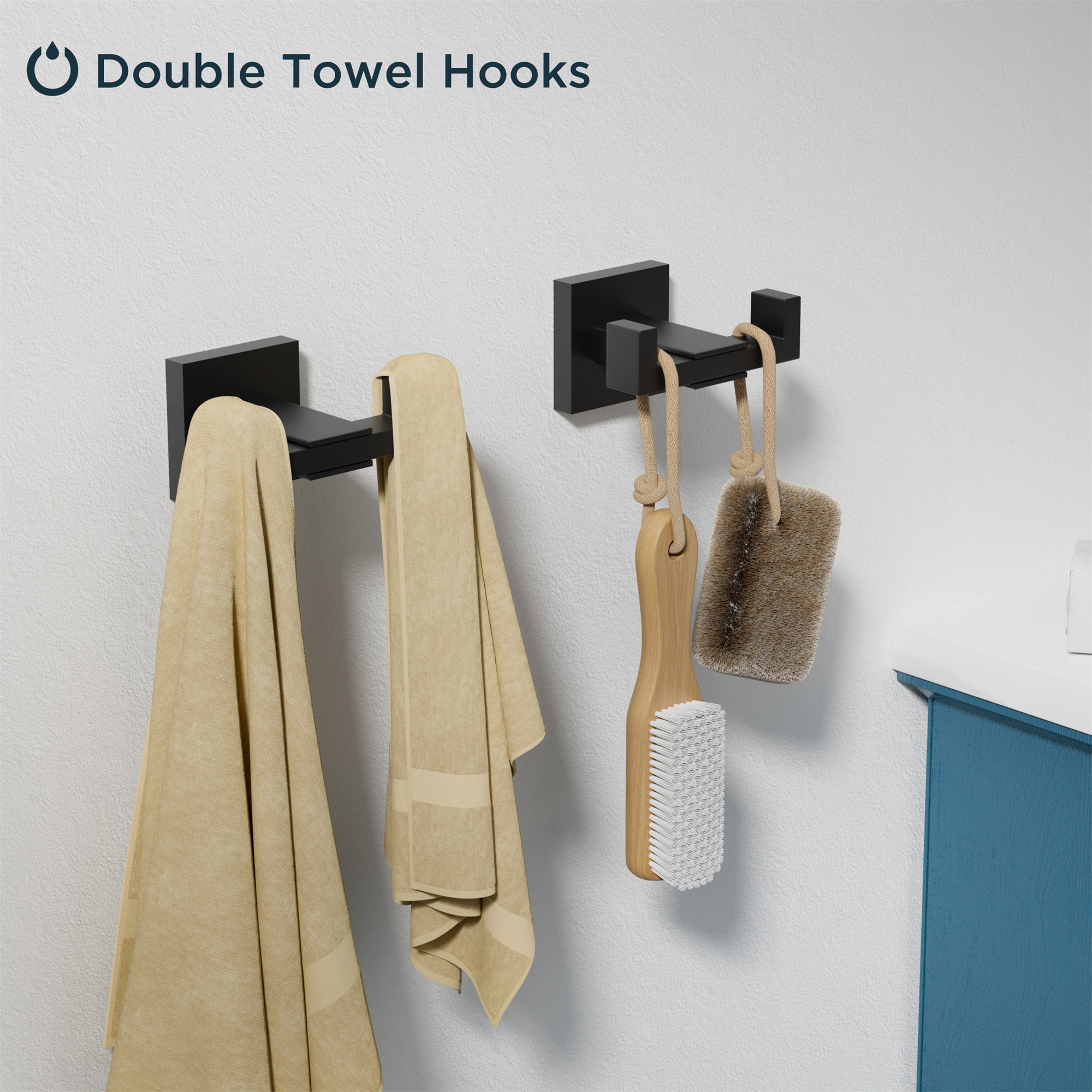 Juego de accesorios de baño decorativos de 5 piezas en negro mate FURUISI, incluye barra de toalla, portarrollos de papel higiénico, argolla de toalla y gancho para batas LL19A3B5A.