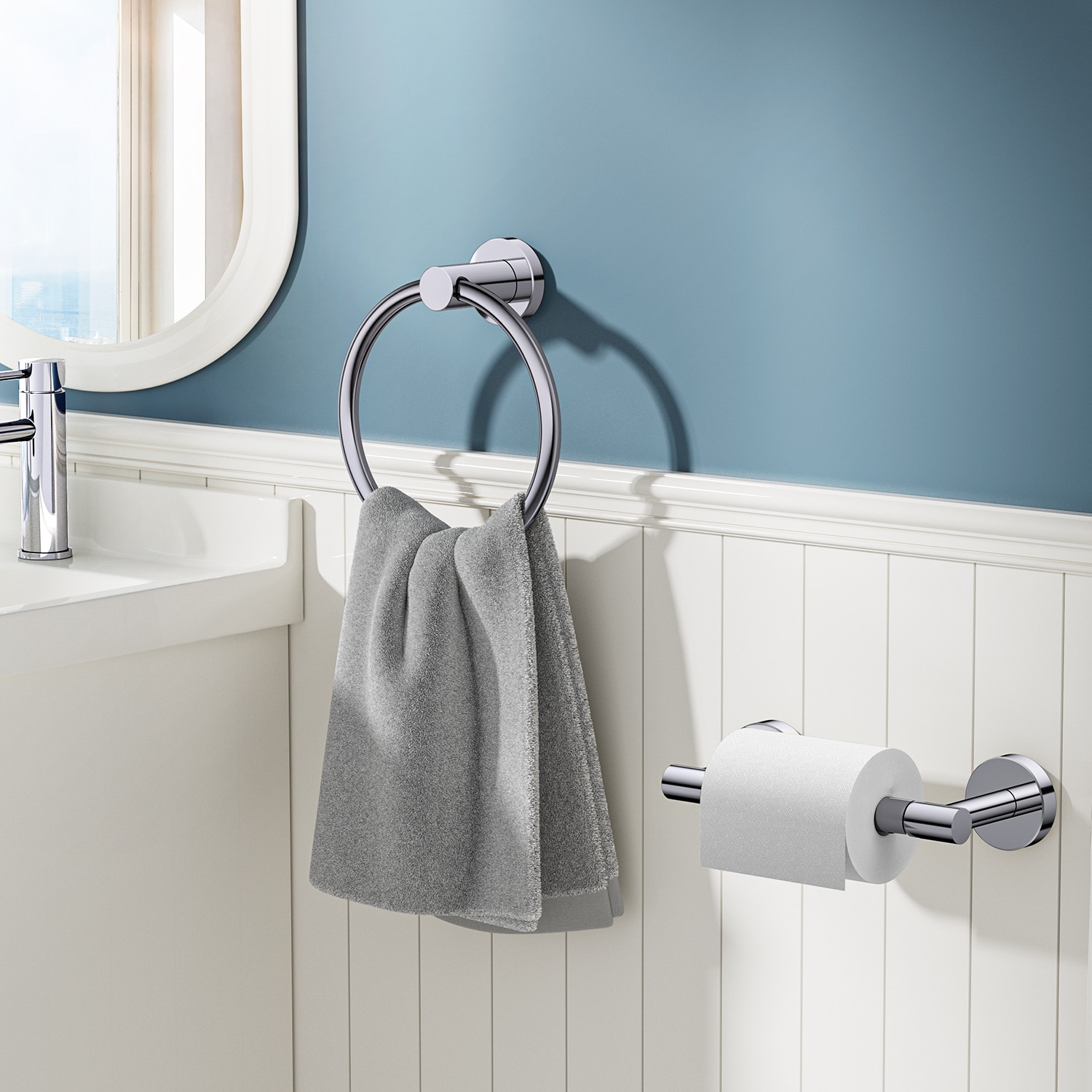 Juego de hardware decorativo para baño de acero inoxidable de 2 piezas FURUISI: portarrollos de papel higiénico y argolla para toalla, incluido LBN11901