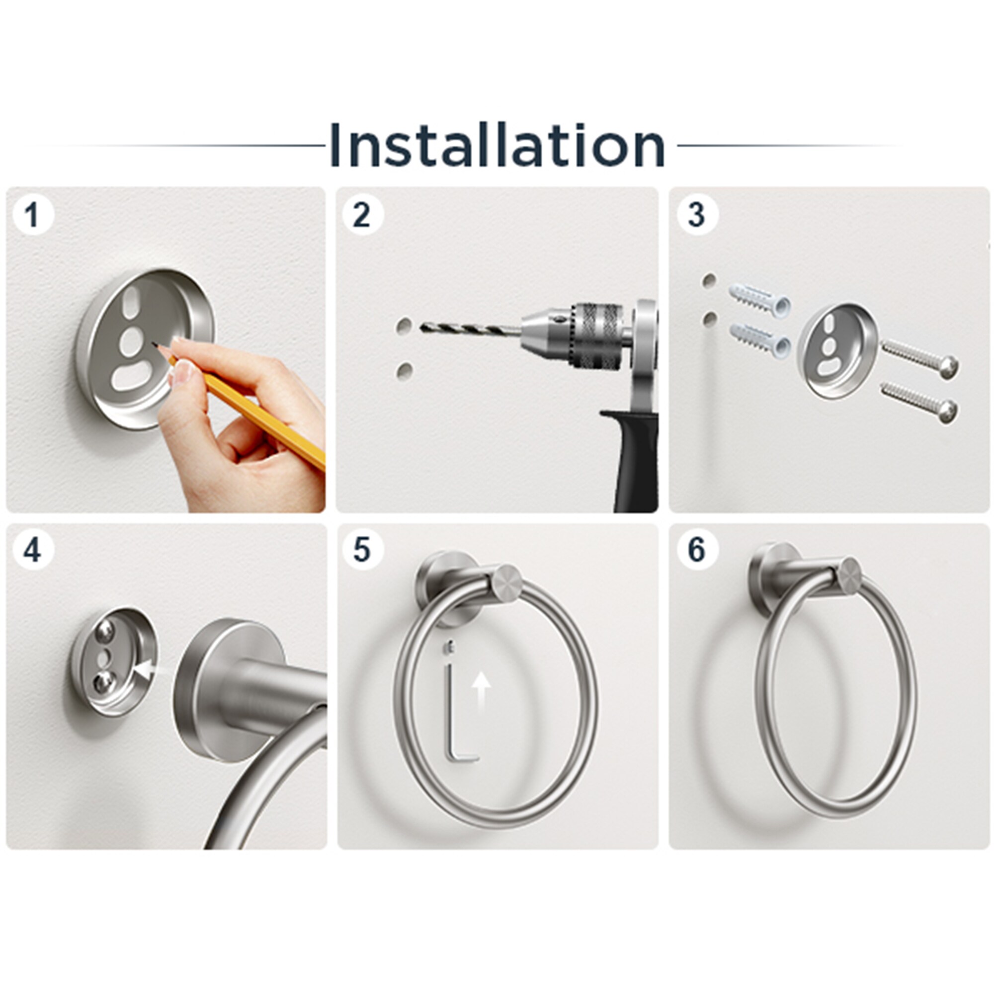 Juego de hardware decorativo para baño de acero inoxidable de 2 piezas FURUISI: portarrollos de papel higiénico y argolla para toalla, incluido LBN11901