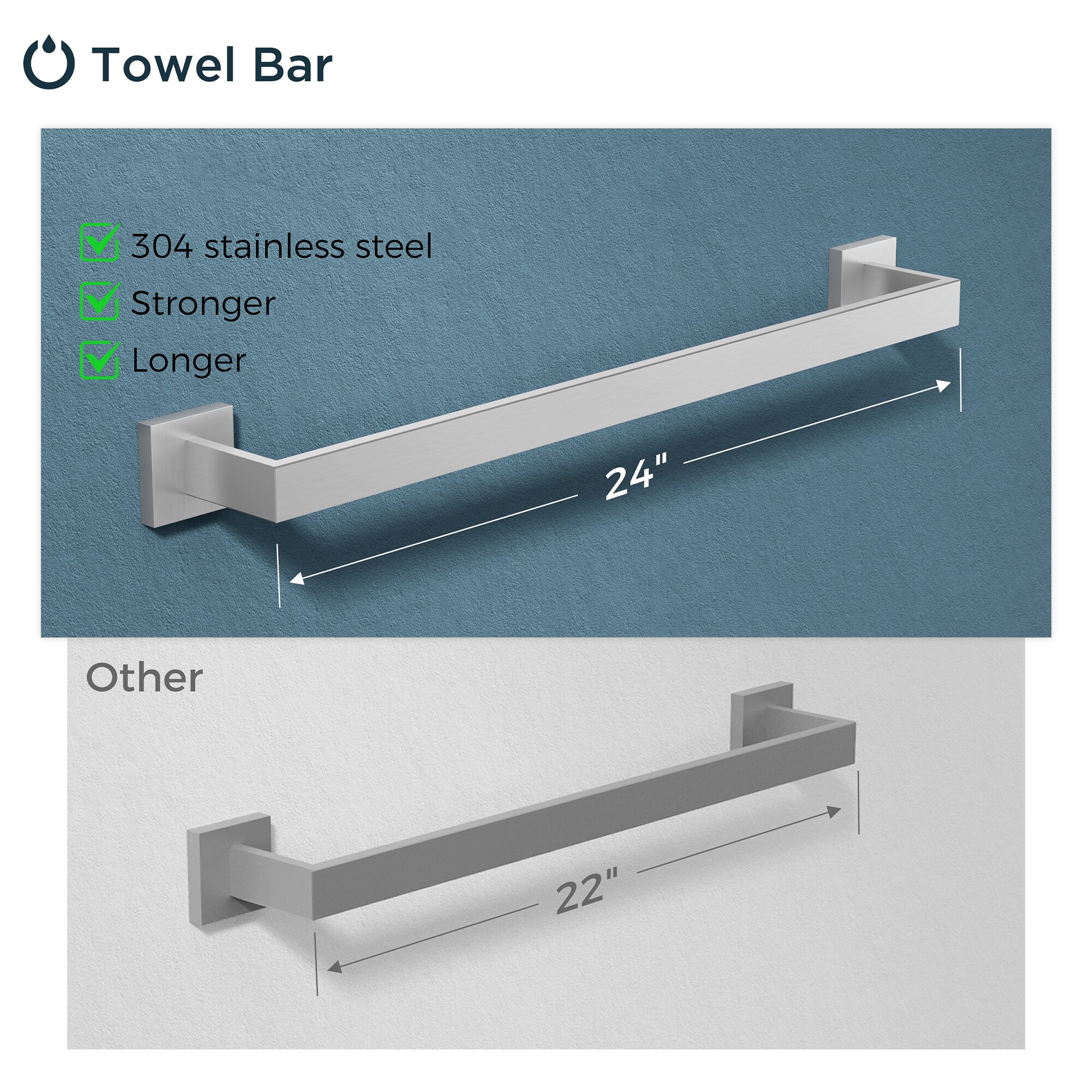 Juego de accesorios para baño decorativo de acero inoxidable de 5 piezas FURUISI - Barra de toalla, porta papel higiénico, anillo para toalla, gancho para bata incluido LL19A3BN5A
