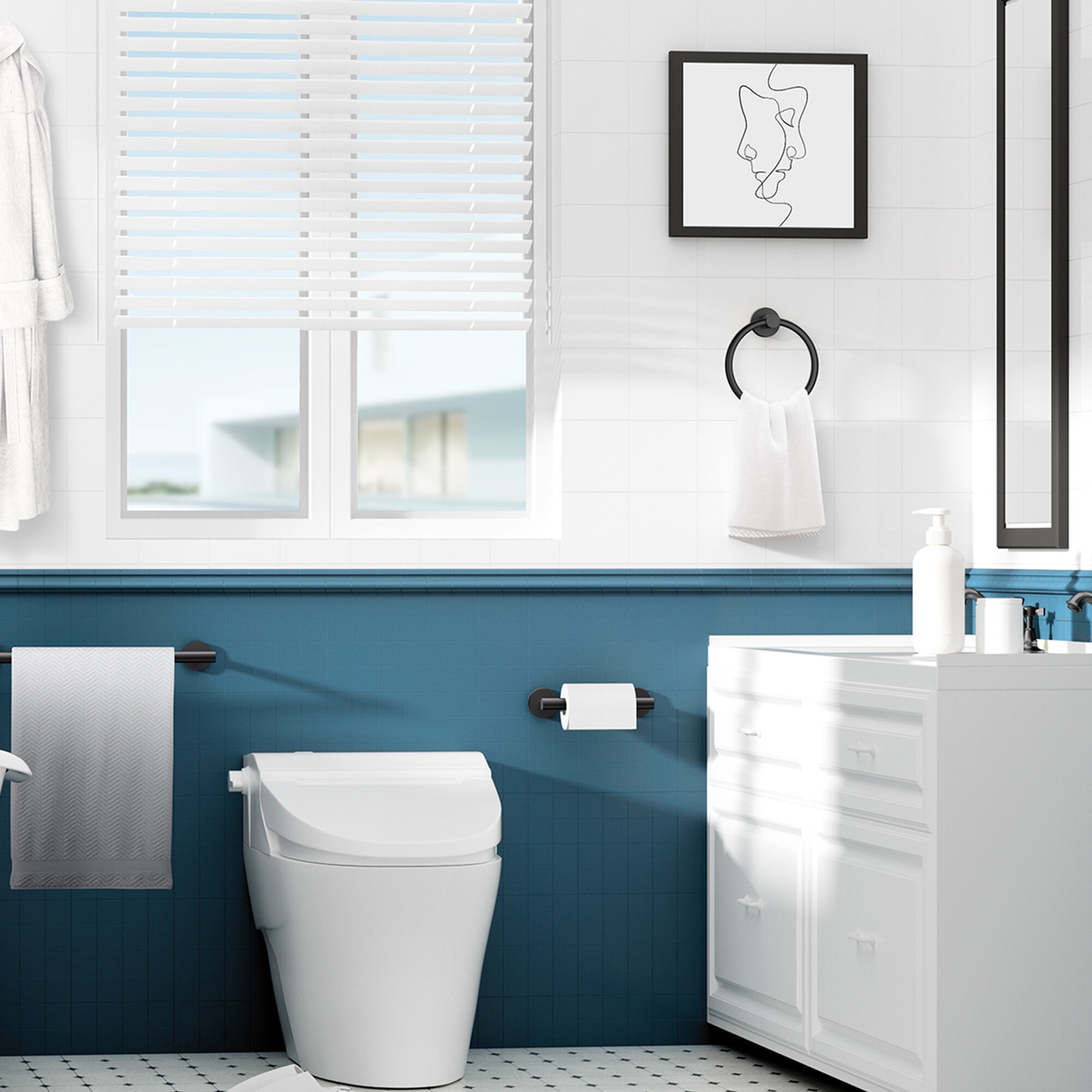 Juego de accesorios de baño decorativos en negro mate de 2 piezas: Portarrollos de papel higiénico y Argolla para toallas FURUISI, incluidos LB11901