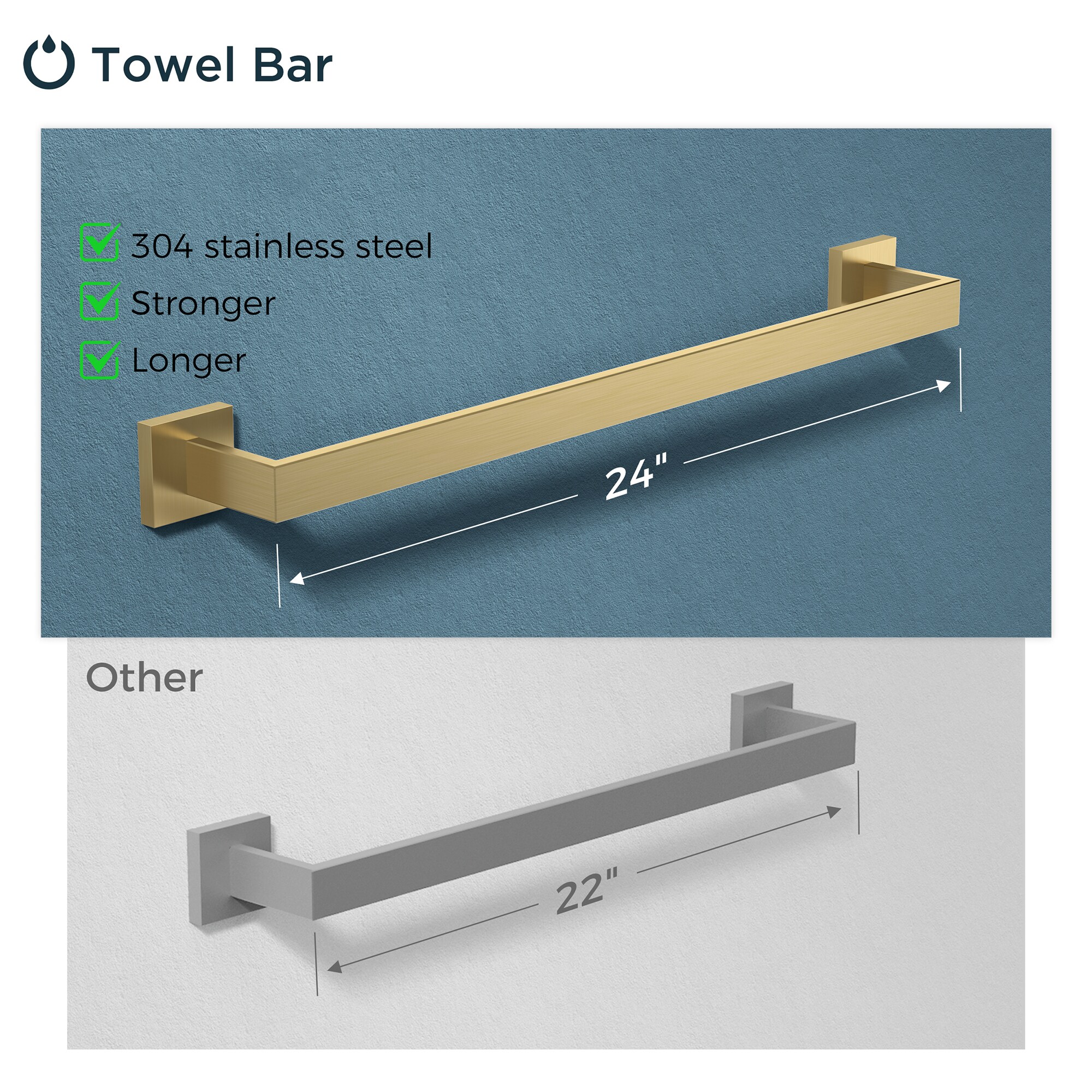 Set de Accesorios de Baño Decorativos en Dorado Cepillado de 5 Piezas FURUISI Incluye Barra para Toallas, Portarrollos de Papel, Anillo para Toallas y Gancho para Batas LL19A3G5A