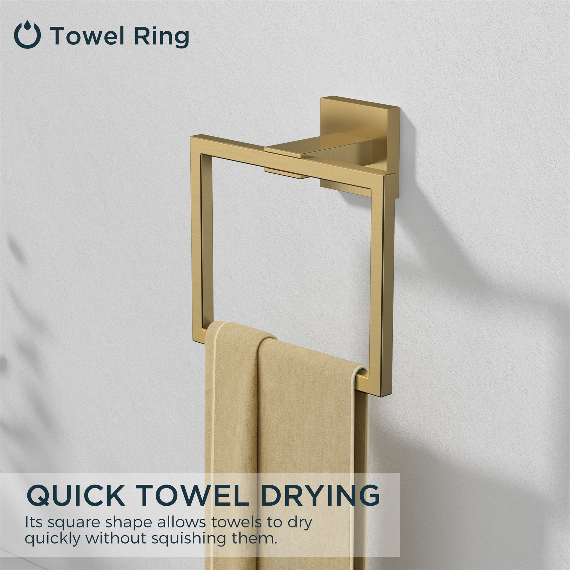 Set de Accesorios de Baño Decorativos en Dorado Cepillado de 5 Piezas FURUISI Incluye Barra para Toallas, Portarrollos de Papel, Anillo para Toallas y Gancho para Batas LL19A3G5A