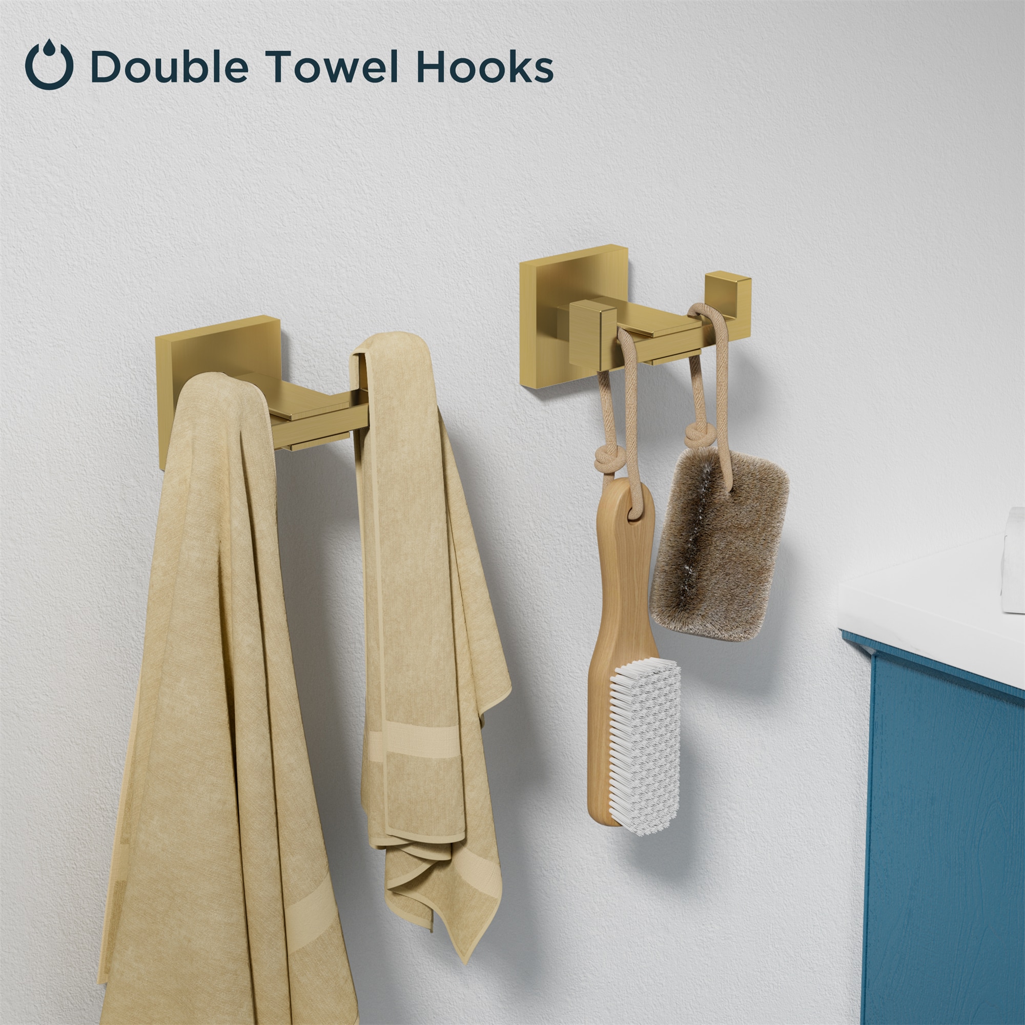 Set de Accesorios de Baño Decorativos en Dorado Cepillado de 5 Piezas FURUISI Incluye Barra para Toallas, Portarrollos de Papel, Anillo para Toallas y Gancho para Batas LL19A3G5A