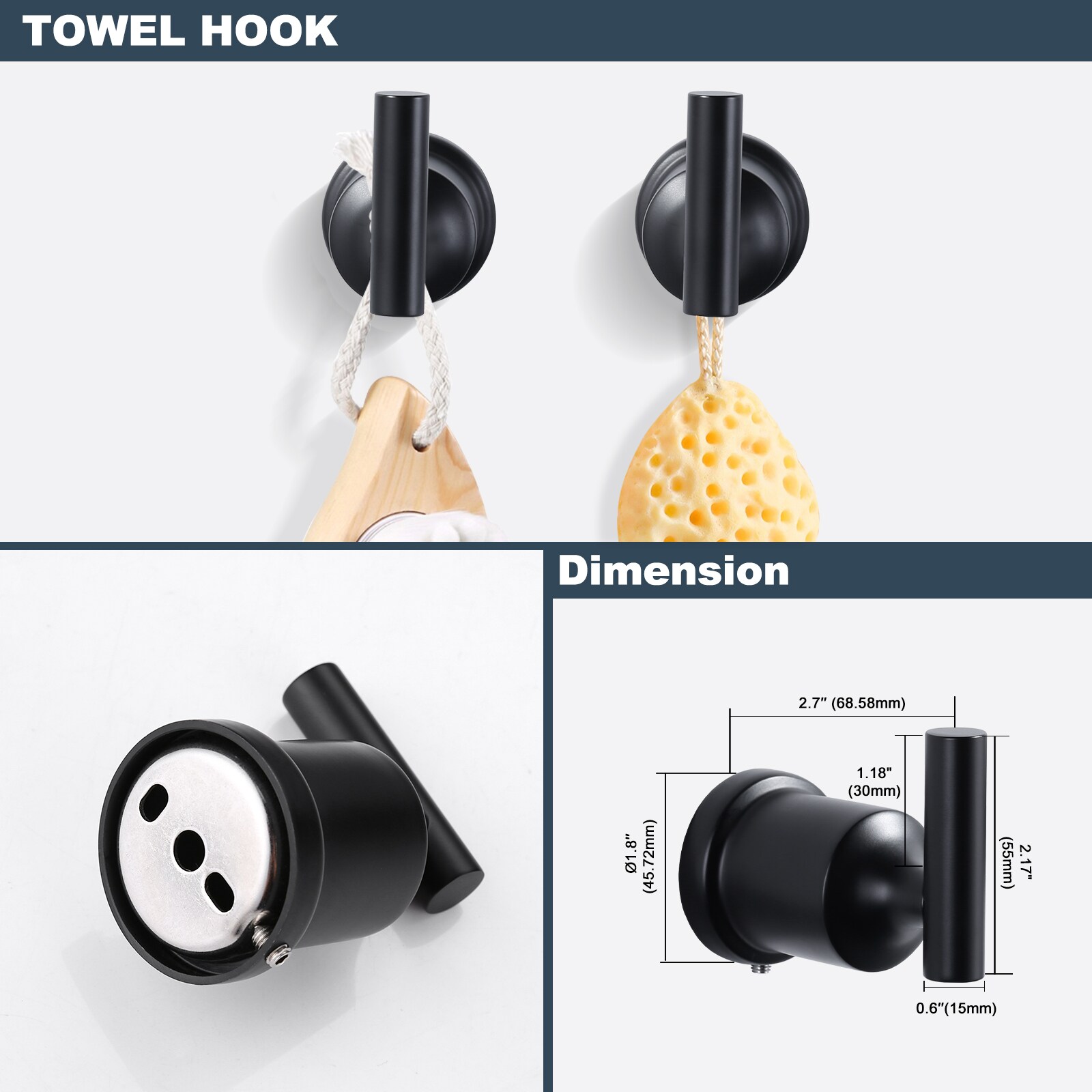 Set de Hardware para Baño Decorativo en Negro de 5 Piezas - Incluye Barra de Toallas, Porta Papel Higiénico, Anilla para Toalla y Gancho para Batas WOWOW 4030501B