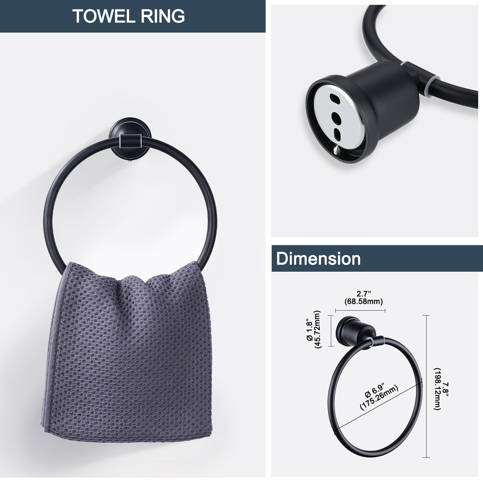 Set de Hardware para Baño Decorativo en Negro de 5 Piezas - Incluye Barra de Toallas, Porta Papel Higiénico, Anilla para Toalla y Gancho para Batas WOWOW 4030501B
