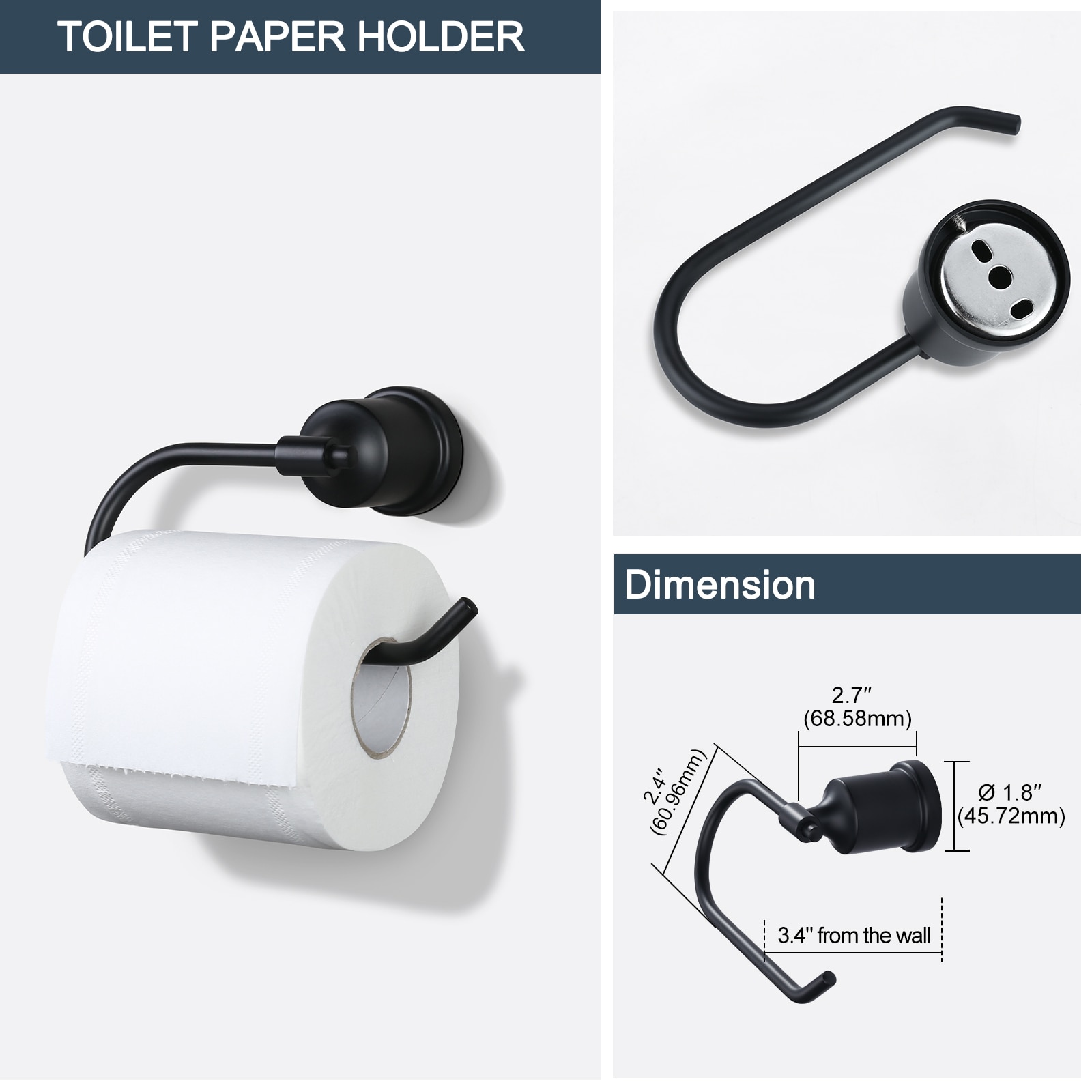 Set de Hardware para Baño Decorativo en Negro de 5 Piezas - Incluye Barra de Toallas, Porta Papel Higiénico, Anilla para Toalla y Gancho para Batas WOWOW 4030501B